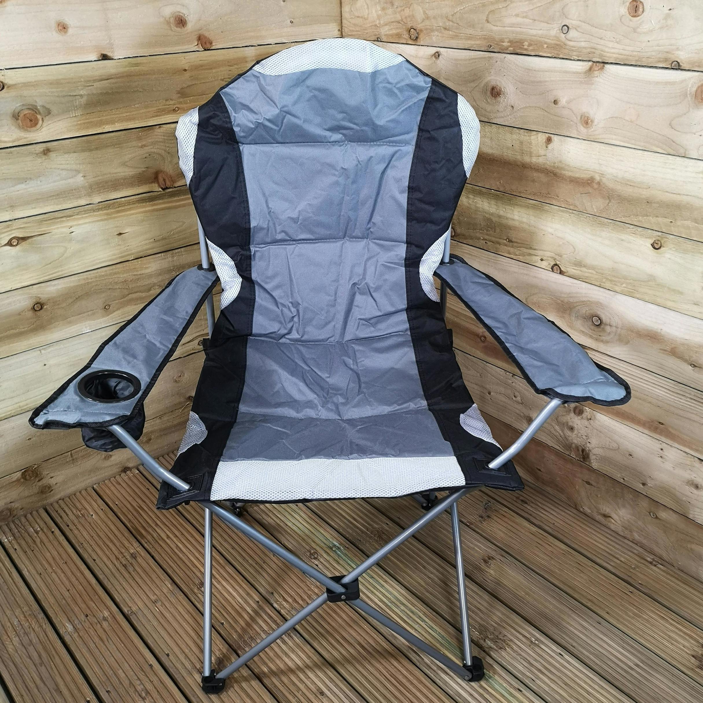 Samuel Alexander Grey Luxury Padded High Back Folding Outdoor / Camping / Fishing Chair In