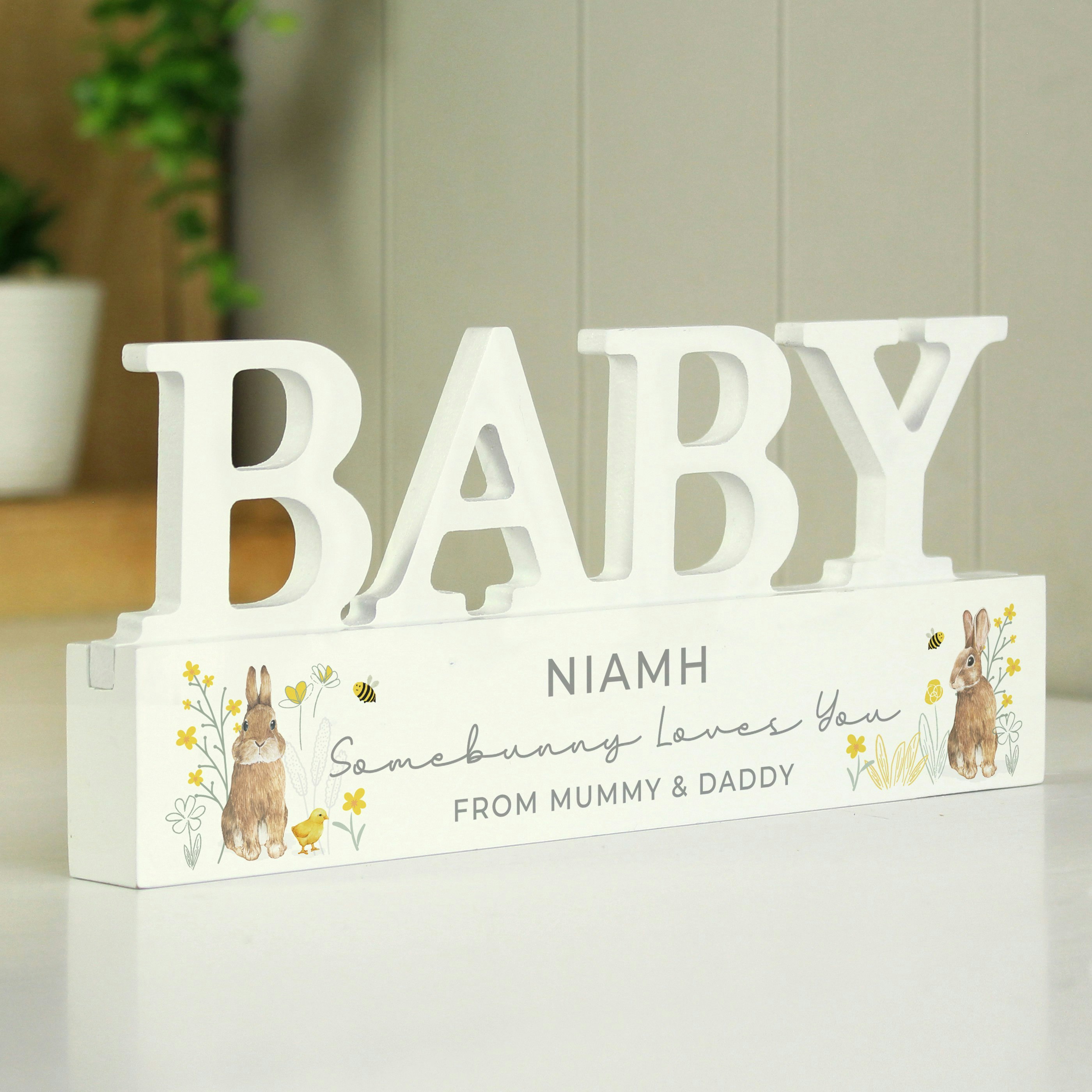 Personalised Memento Company Personalised Spring Bunny Baby Wooden Ornament