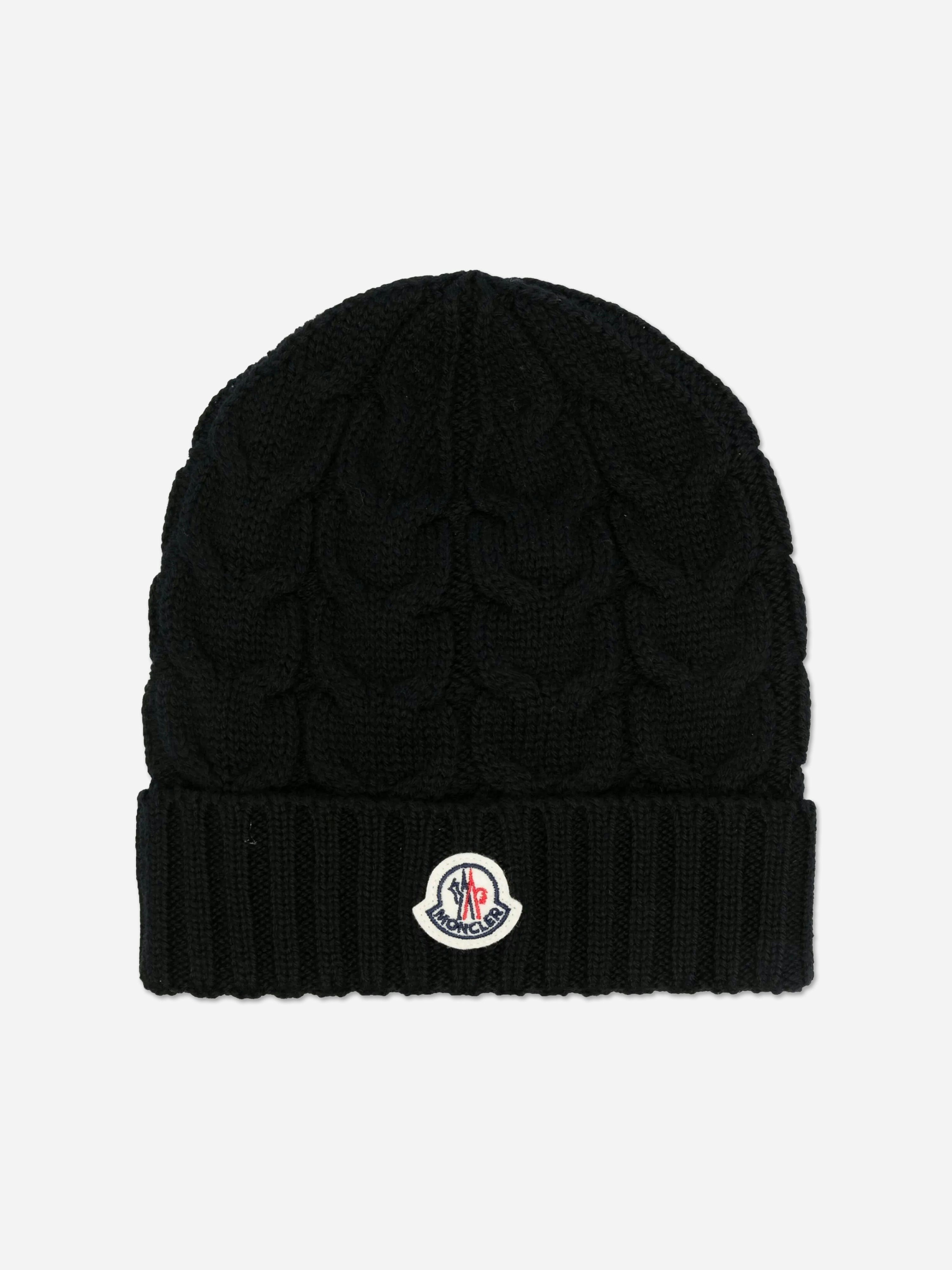 Moncler Enfant Boys Black Wool Knit Beanie Hat In - 4 - 6 Yrs