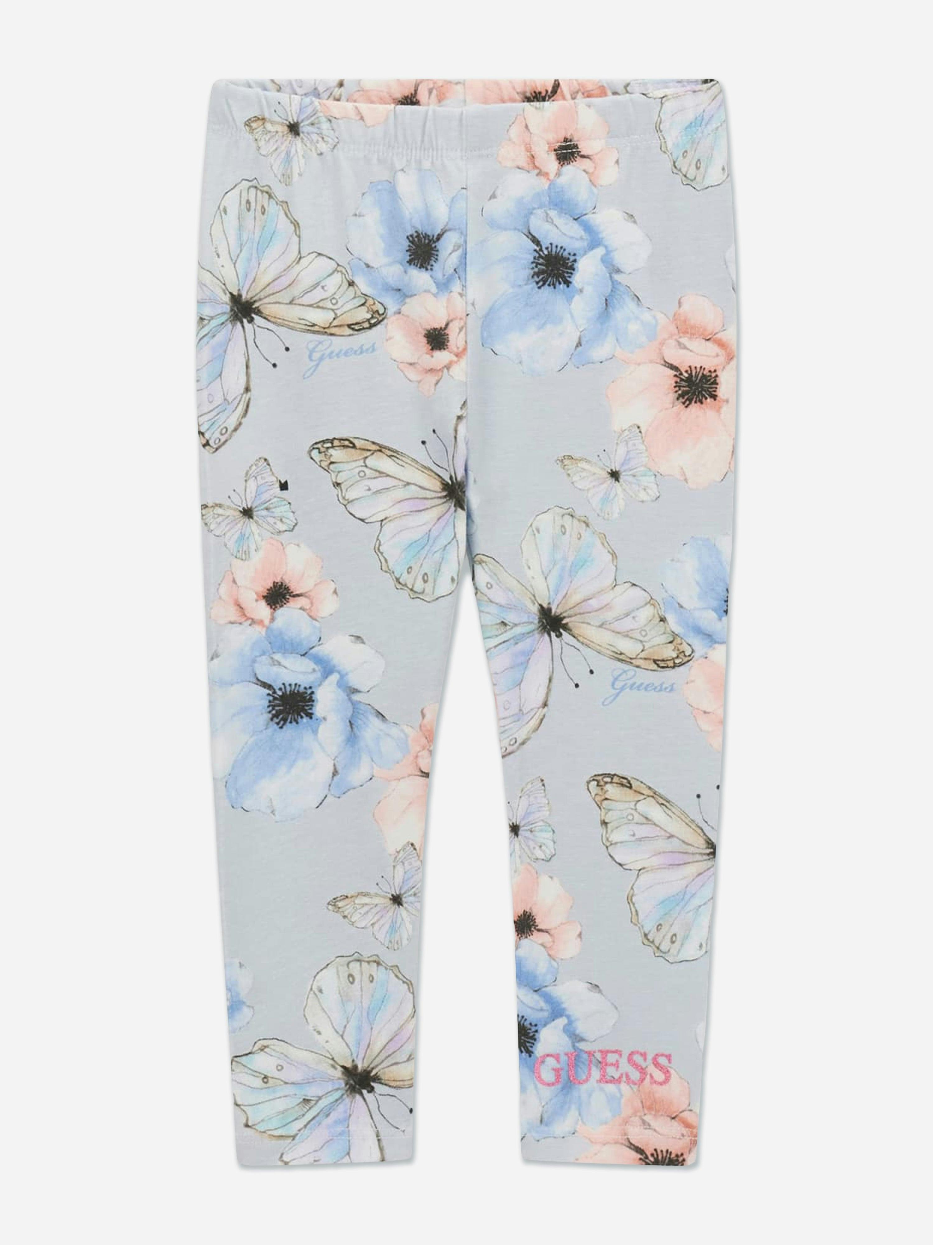 Guess Girls Blue Butterfly Collage Leggings In - 18 Mths