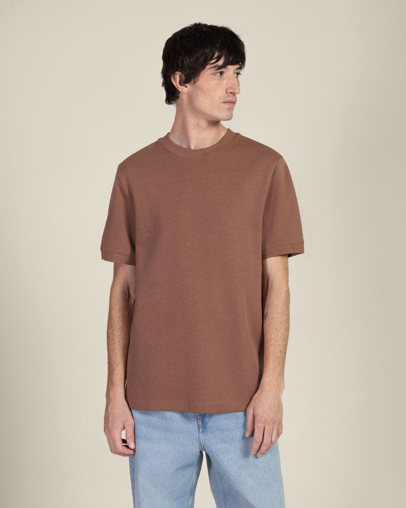 Larsson & Co Heavy T-Shirt With Ribbed Details - Terracotta - Xl