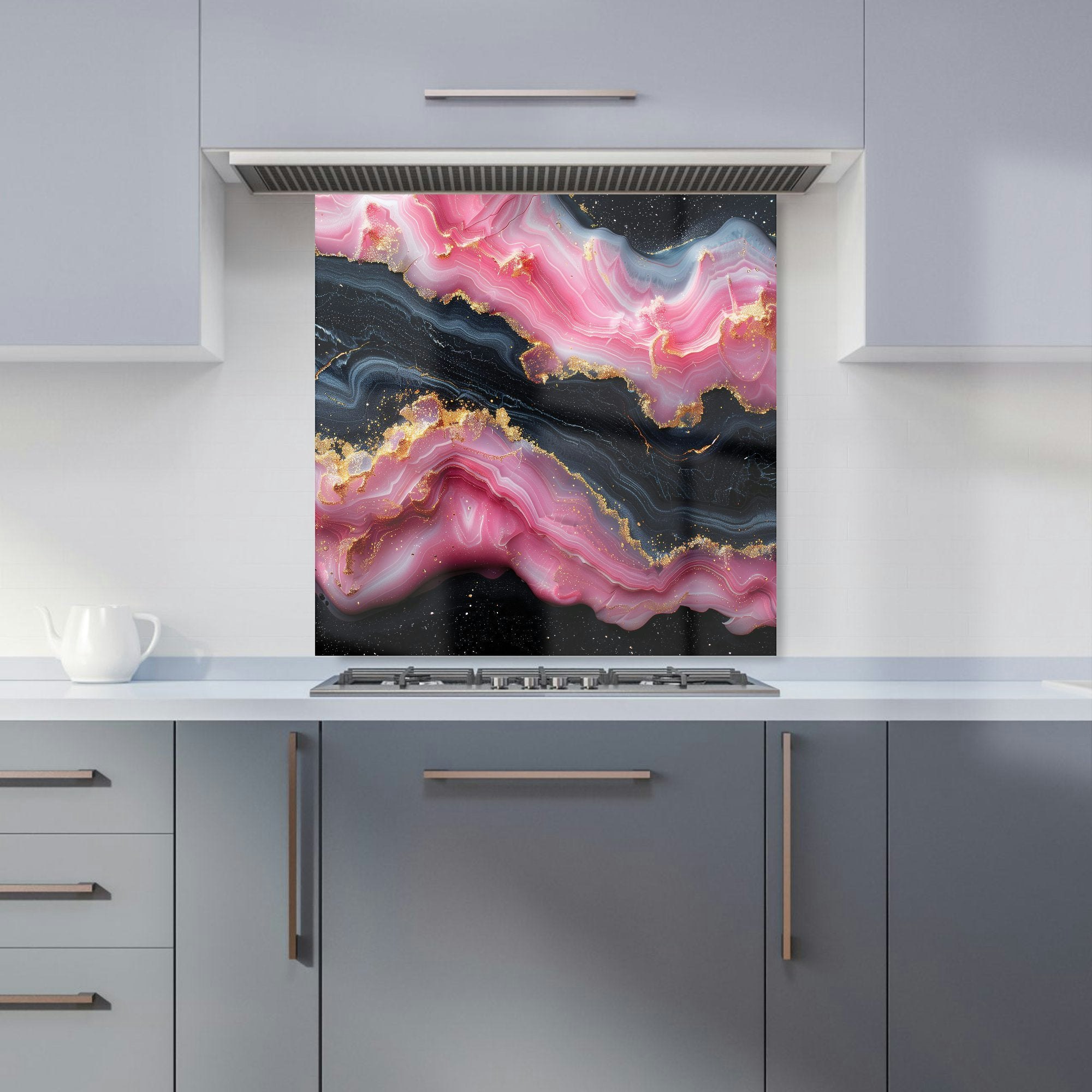 Warren Reed Pink/Black - Designer And Marble Effect Kitchen Splashback - W600mm X H600mm