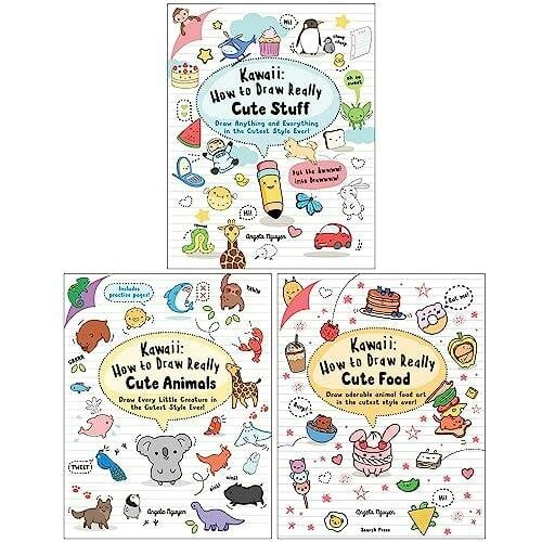 Various Publishers Angela Nguyen Kawaii Collection 3 Books Set (How To Draw Really Cute Stuff, How To Draw Really Cute Animals And How To Draw Really Cute Food)
