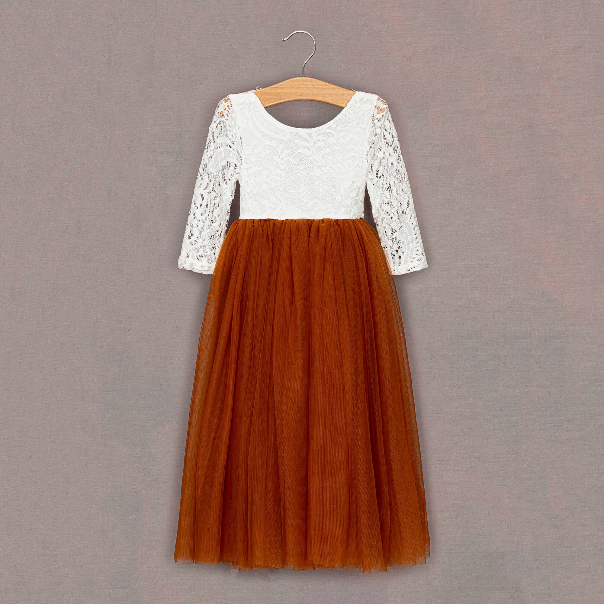 Uk Flower Girl Boutique Girls Orange Uk Flower Boutique Bohemian Classic Long Sleeve Dress - Burnt - 13/14 Years
