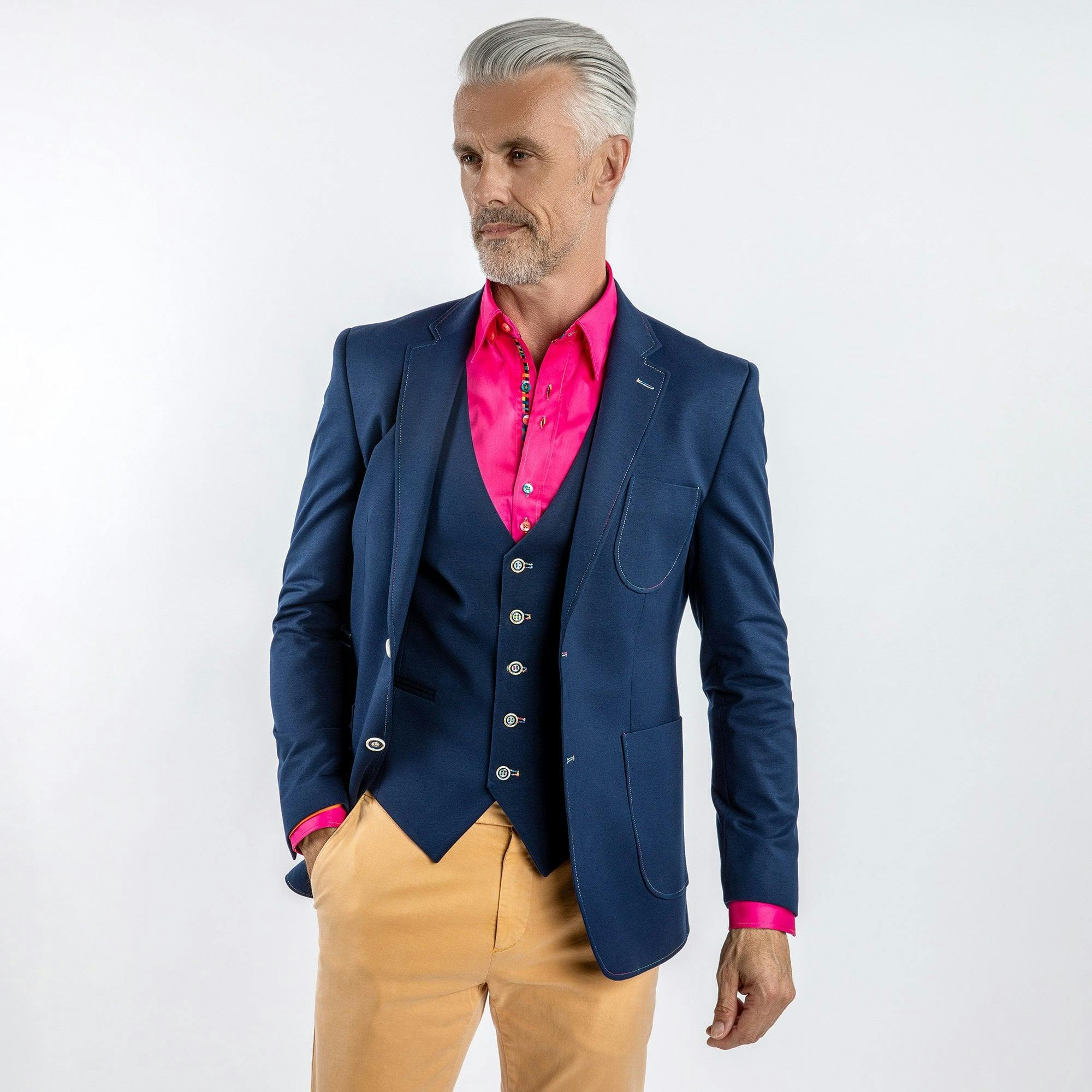 Claudio Lugli Grey/Orange Spectrum Elegance Stretch Sport Blazer - 36 Uk/ 46 Eu - Navy