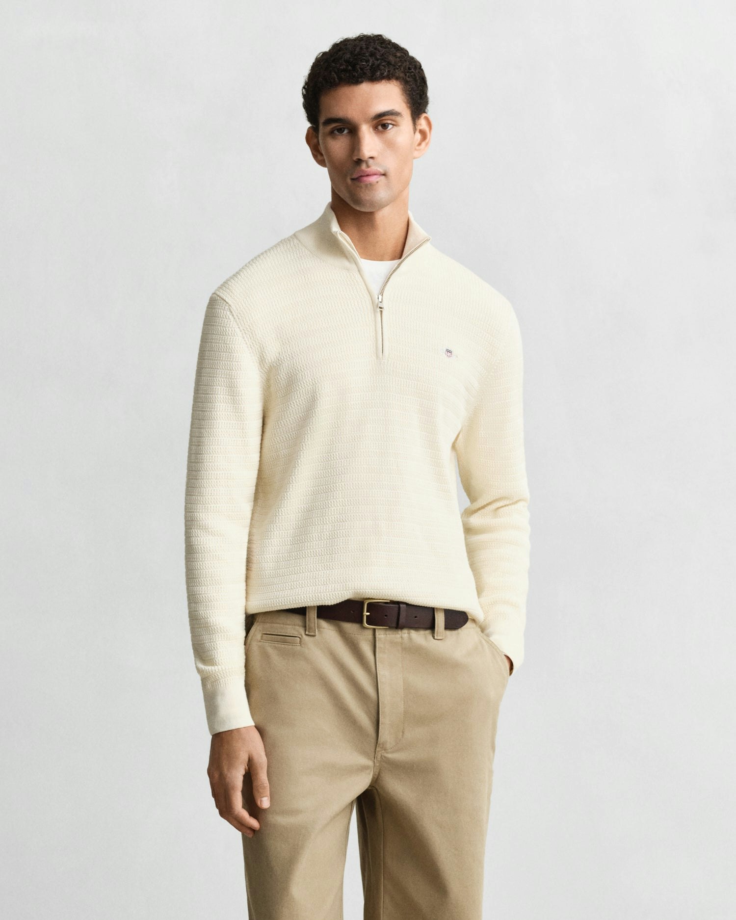 Gant Men's Cream Mini Cable Half Zip Jumper - 130 - 130 - L