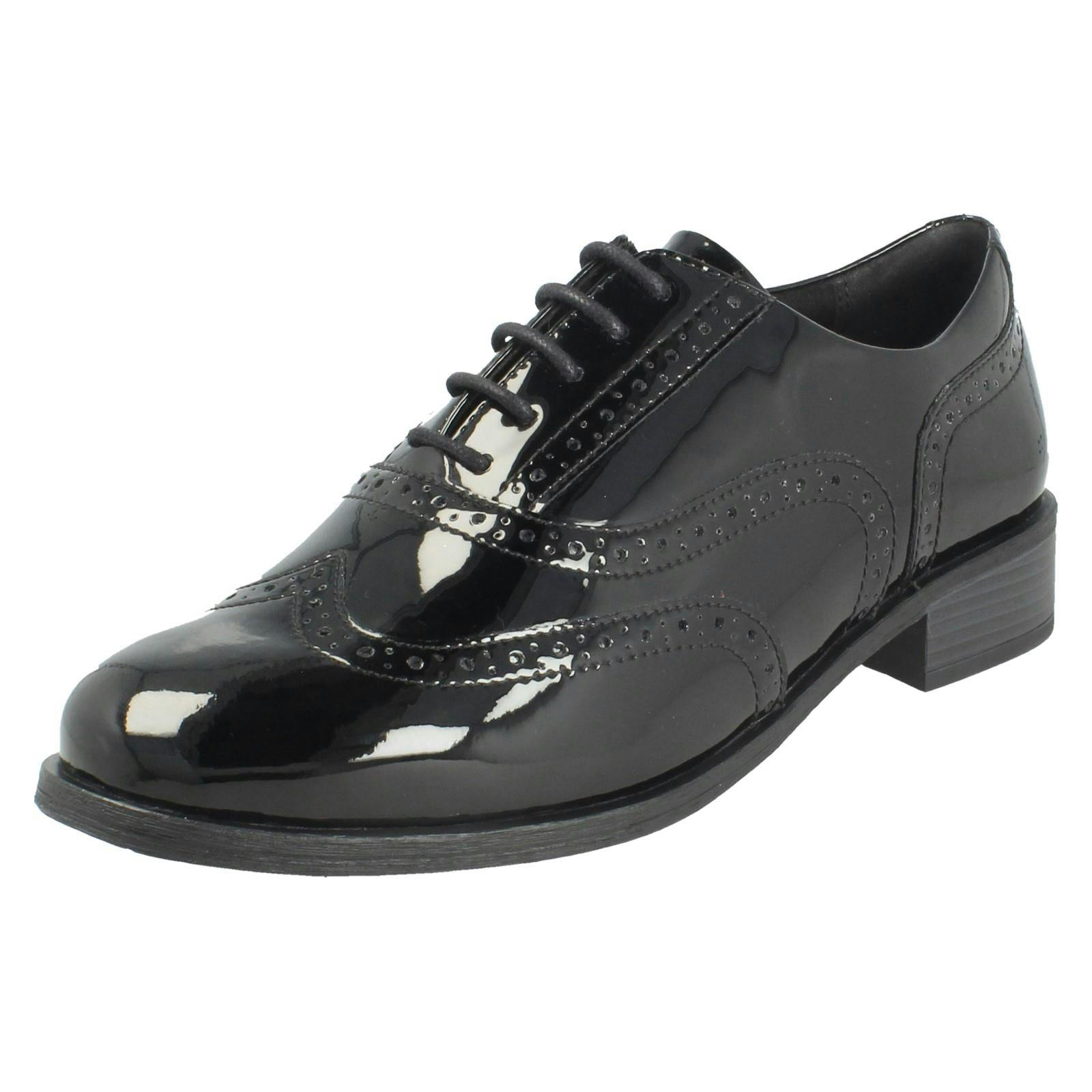 Clarks Women's Black Lace Up Smart Brogue Shoes Havisham Oak - Patent - Uk 7.5
