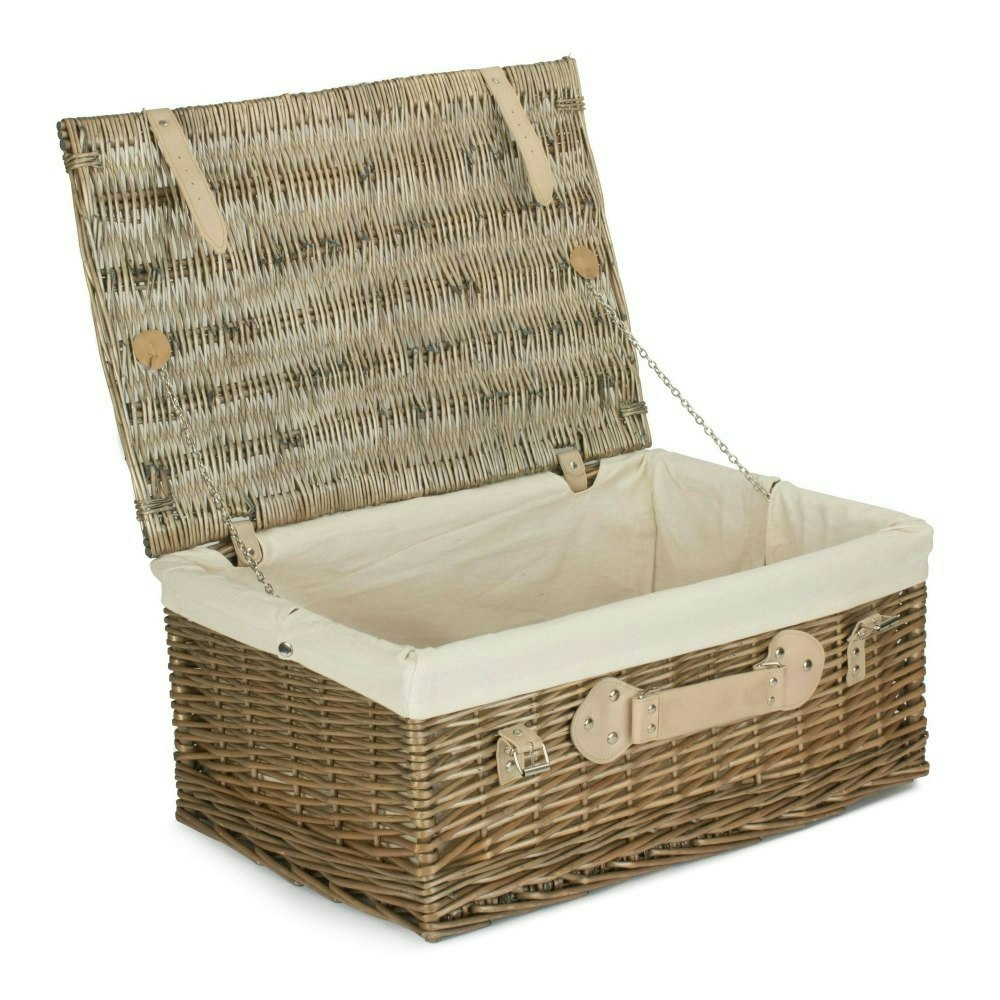 Rackhams White 56Cm Antique Wash Willow Picnic Wicker Basket