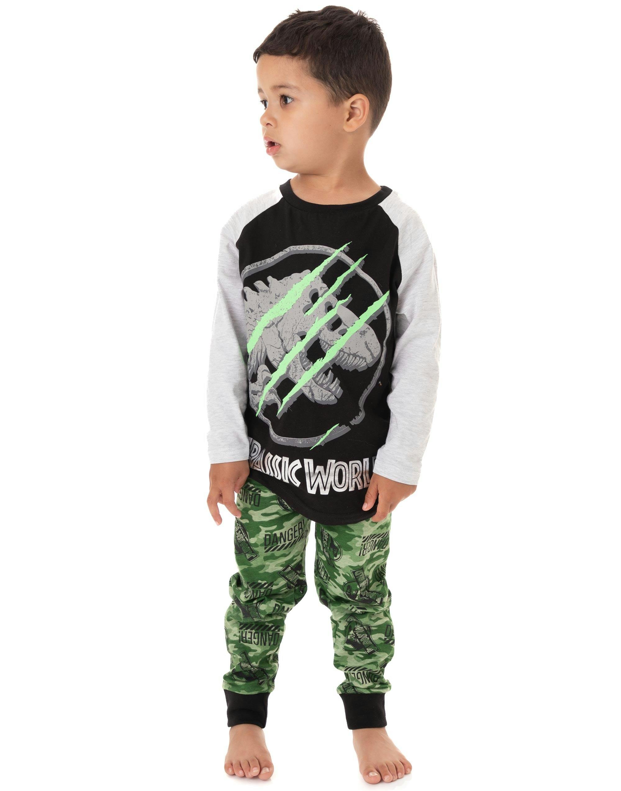 Vanilla Underground Boys Black Jurassic World Camo Logo Print Long Sleeve Long Leg Pyjama Set - 6-7 Years
