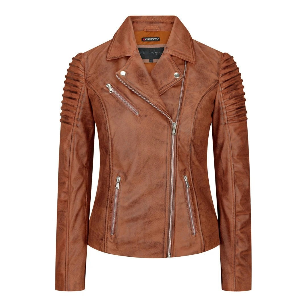 Aviatrix Women's Brown Leather Biker Jacket - Uk 12