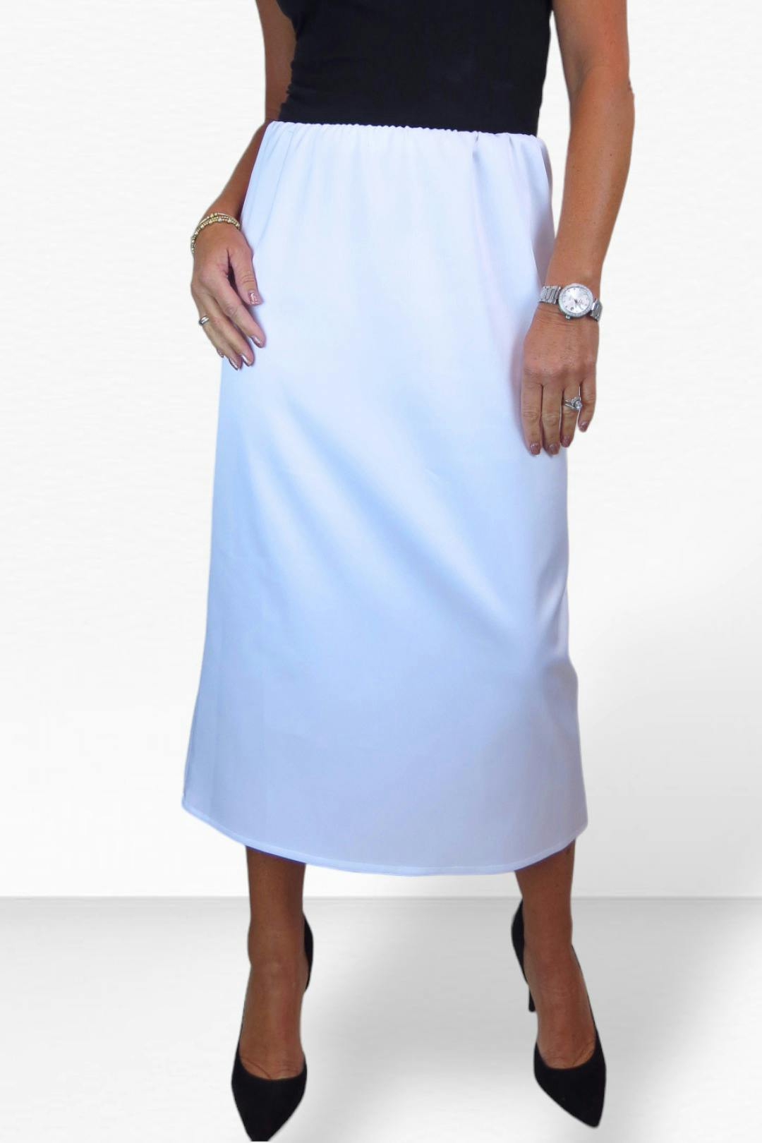 Paulo Due Women's White Midi Maxi Matte Satin Skirt Elasticated Waist - 12