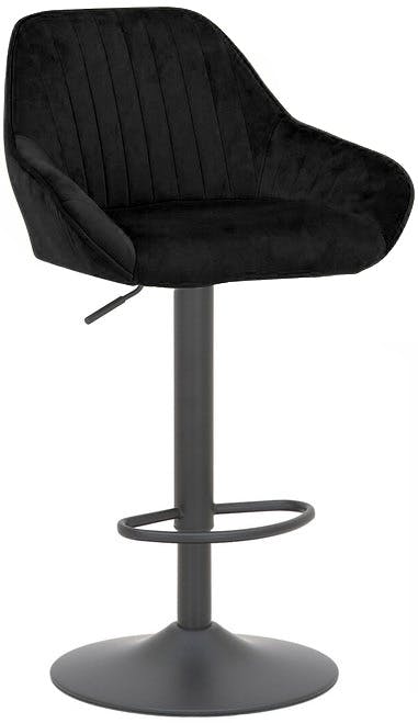 Lamboro Black Velluto Velvet Kitchen Bar Stool, Matt Stem & Base, Adjustable Gas Lift With Backrest, Breakfast Bar Stool