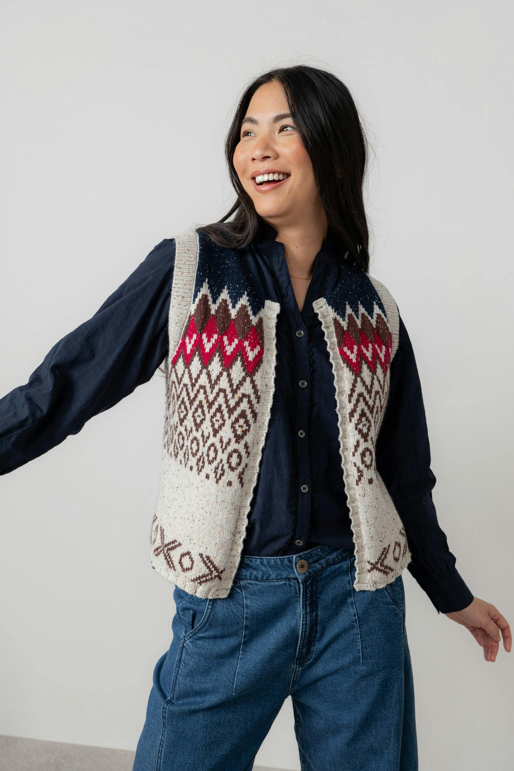 Lily & Me Suvi Fair Isle Knitted Waistcoat Chocolate - 08 - Chocolate