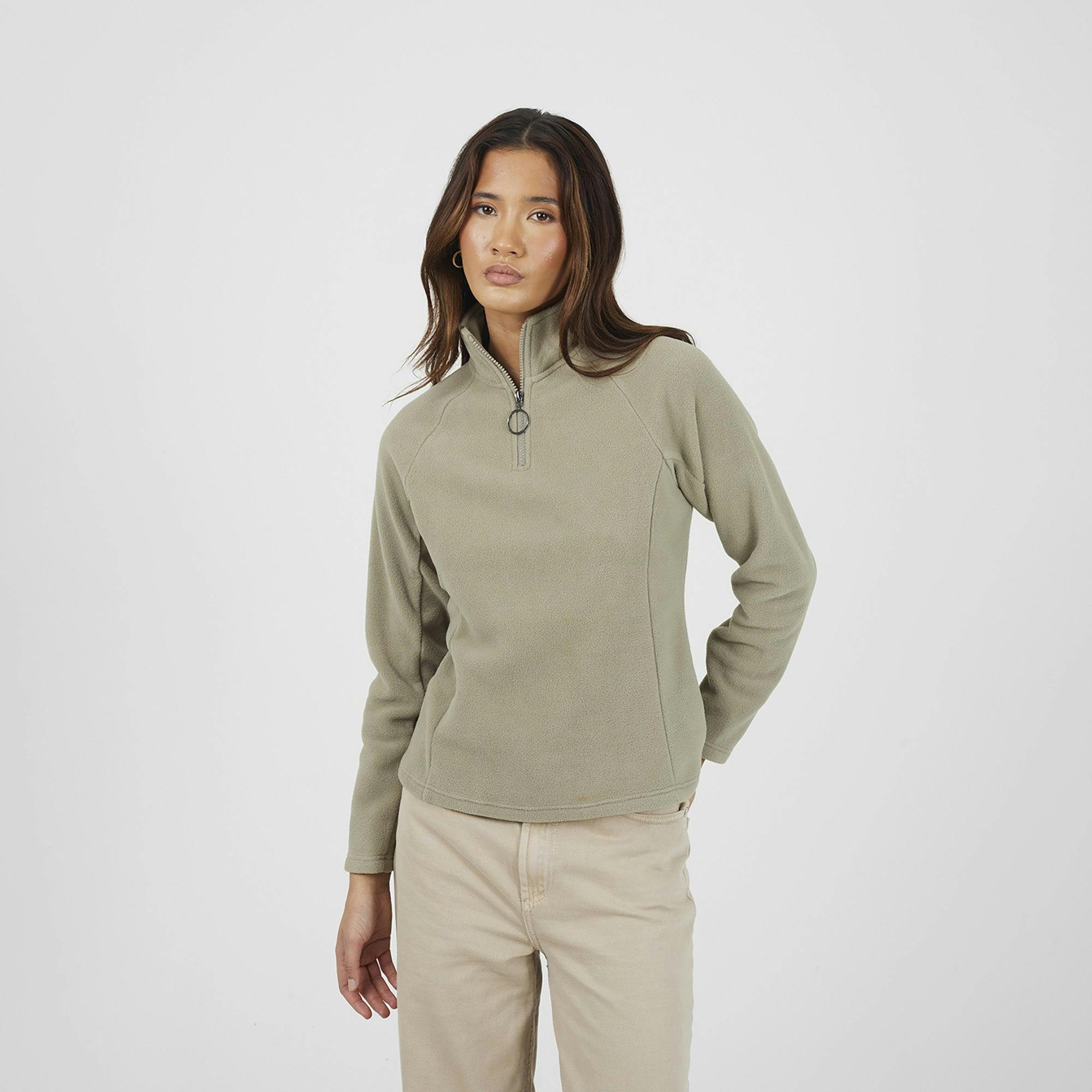 Brave Soul Green Quarter Zip Polar Fleece Sweatshirt - Pale - Pale - Xl