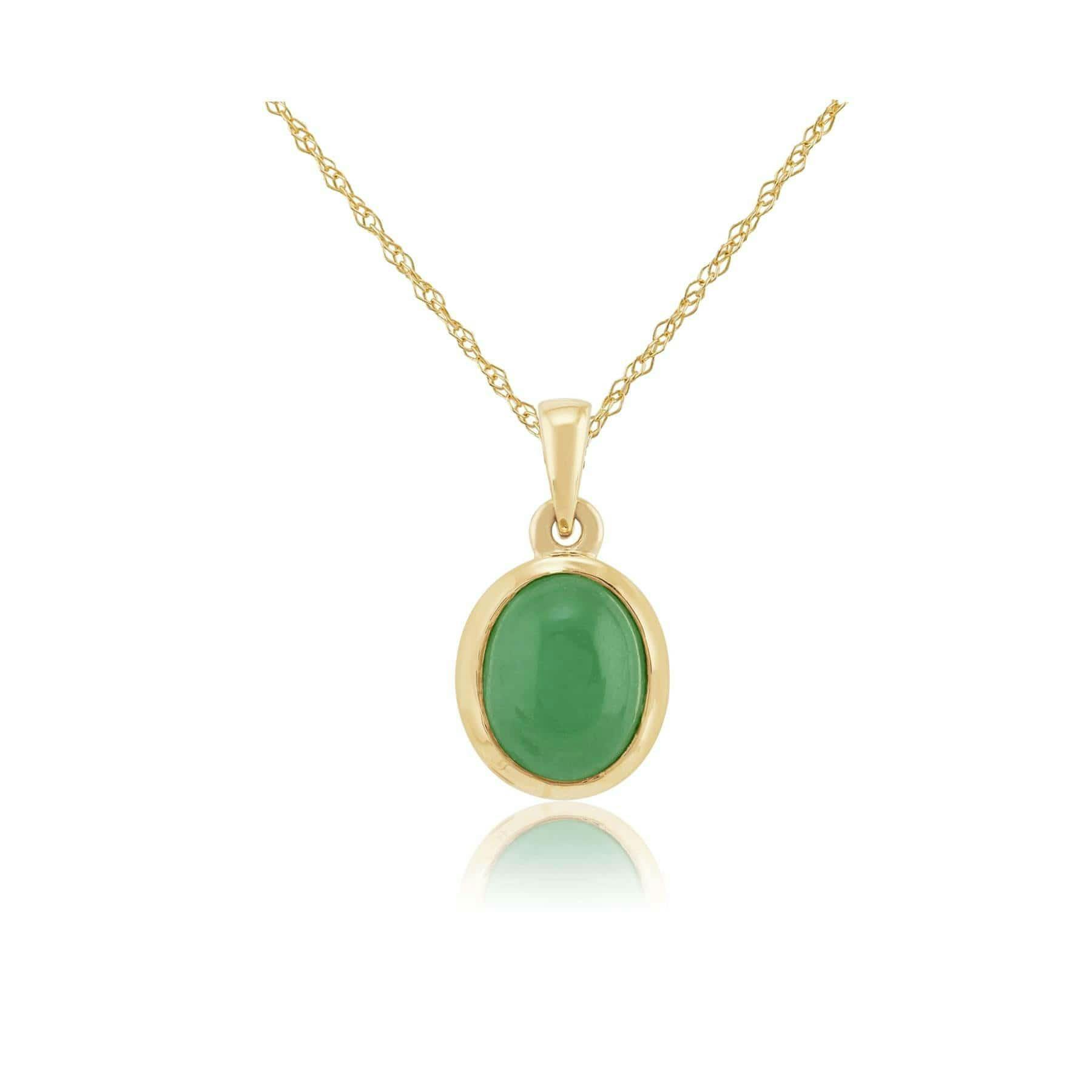Gemondo Green/Yellow/Gold Classic 2.53Ct Dyed Jade Cabochon Pendant Necklace In 9Ct