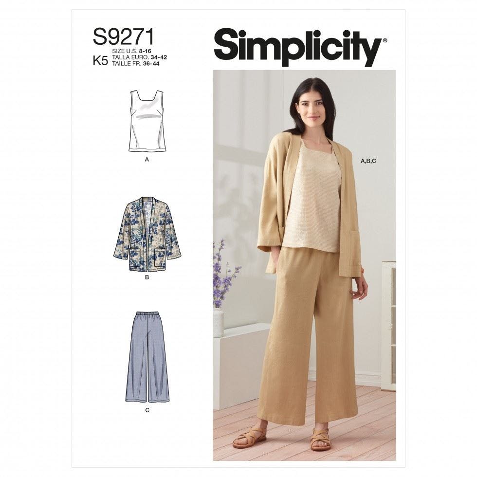 Simplicity Women's Sewing Pattern 9271, Jackets, Tops, Trousers For K5 (8-10-12-14-16) - Intermediate - K5 (8-10-12-14-16)