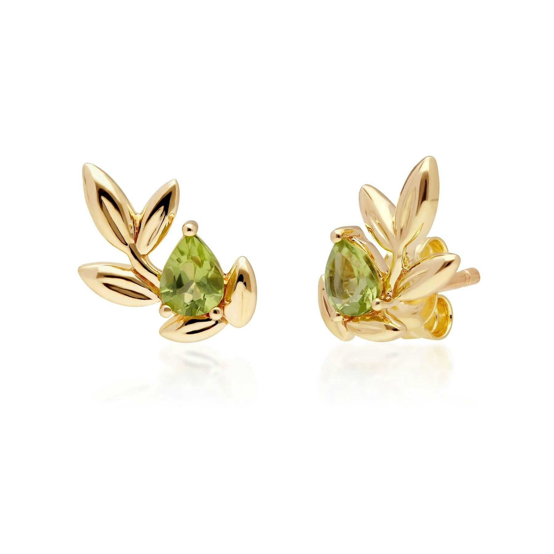 Gemondo Yellow/Gold O Leaf Peridot Stud Earrings In 9Ct