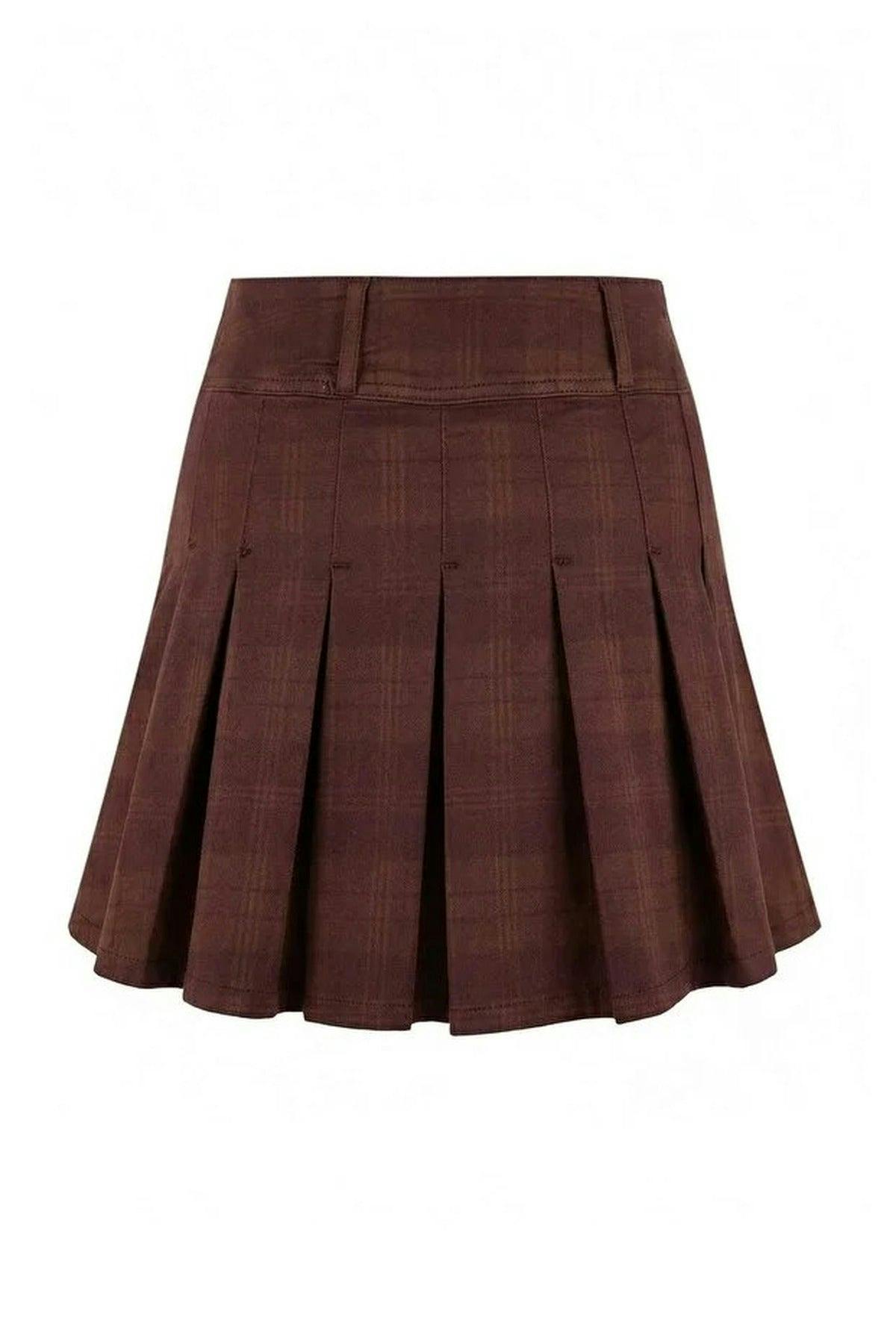 Wovcor Brown Pleated Mini Denim Skirt - 6