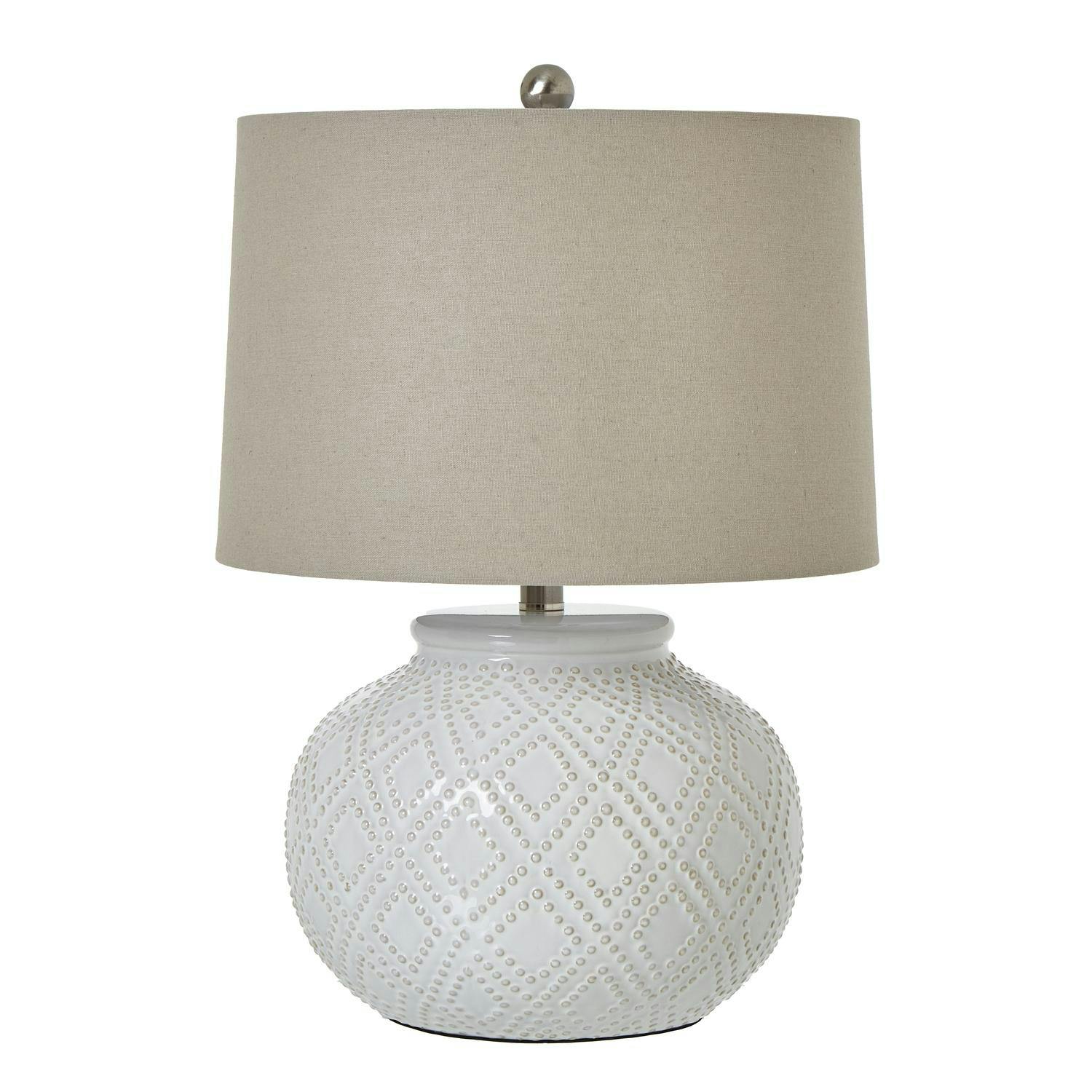 Hill Interiors White Squat Beaded Ceramic Table Lamp (Uk Plug) - 56Cm X 38Cm X 38Cm - 100% Mixed