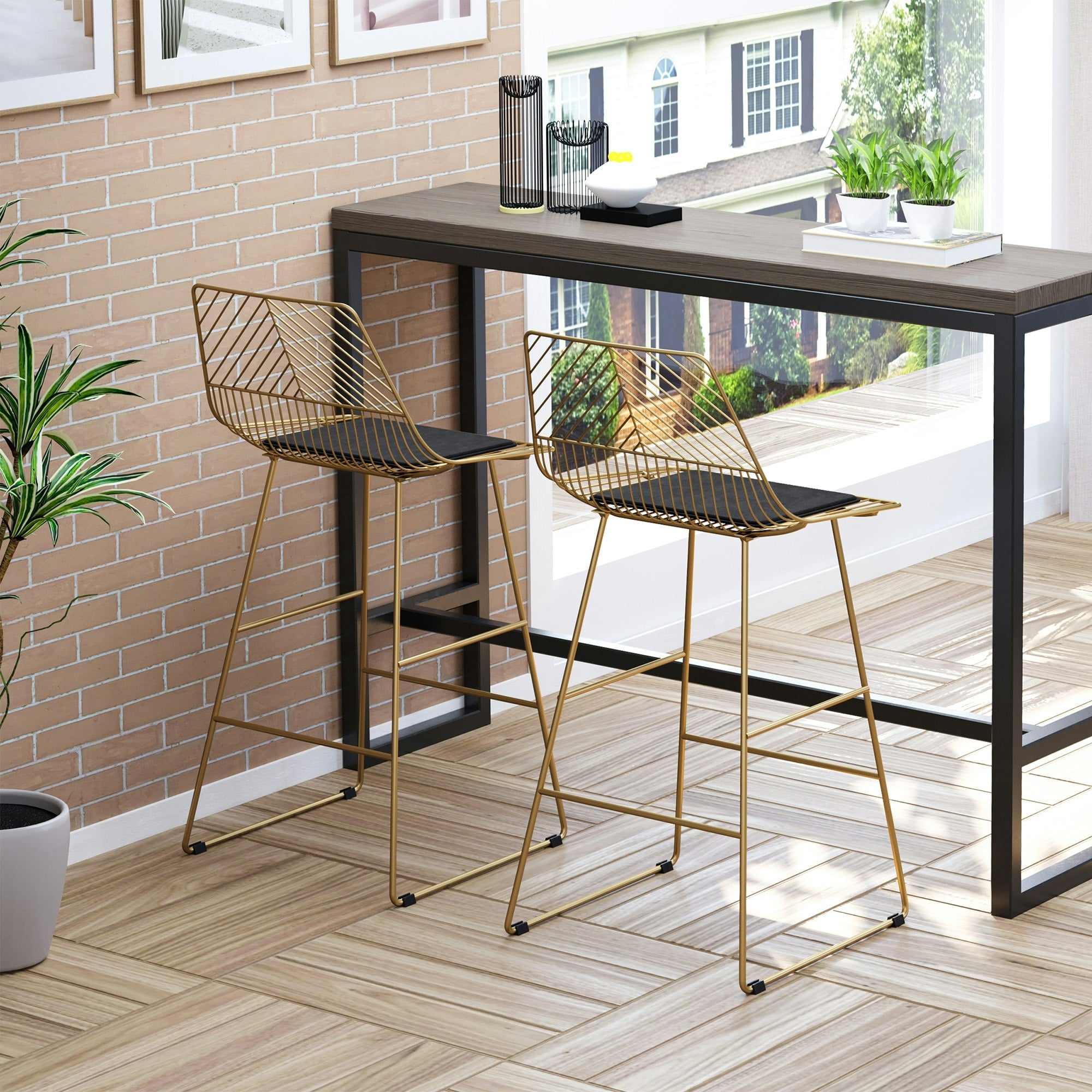 Homcom Unisex Gold Modern Counter Height Bar Stools Set Of 2 Pcs Wire Metal Barstools In - Image 3