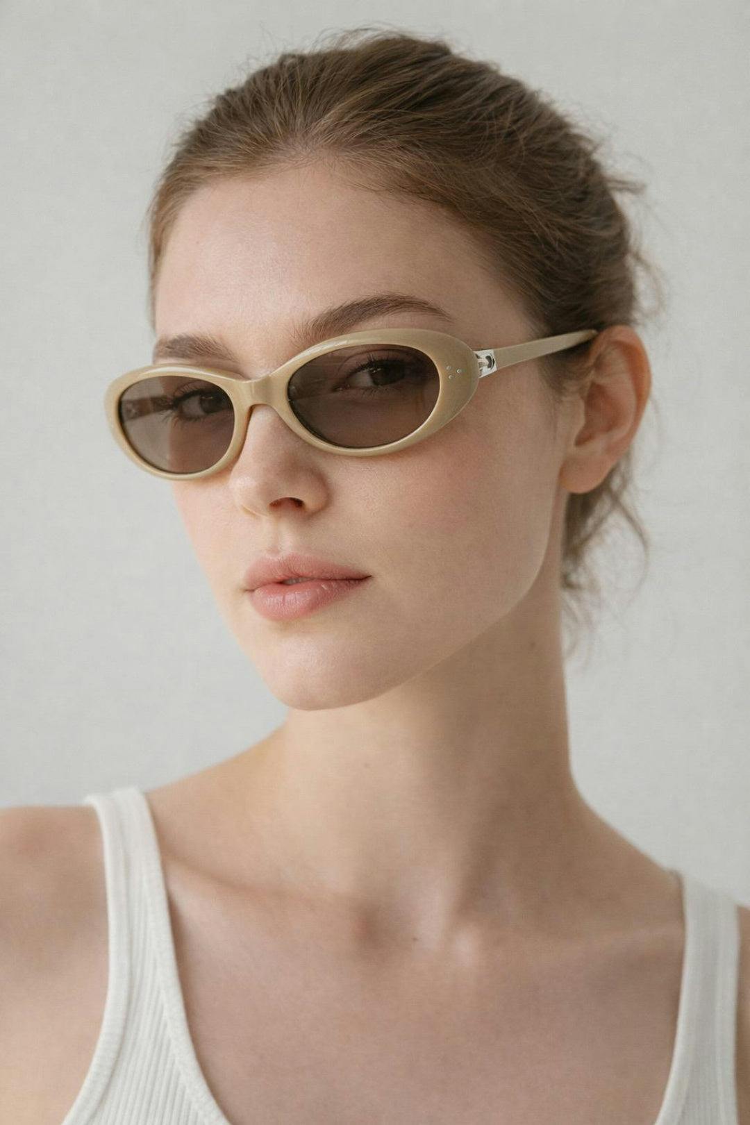 Svnx Beige Oval Sunglasses In - Foldable - One Szie