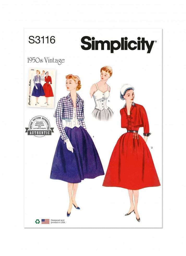 Simplicity Women's Sewing Pattern 3116, Tops, Skirts, Jackets, Vintage Style For K5 (8-10-12-14-16) - Intermediate - K5 (8-10-12-14-16)