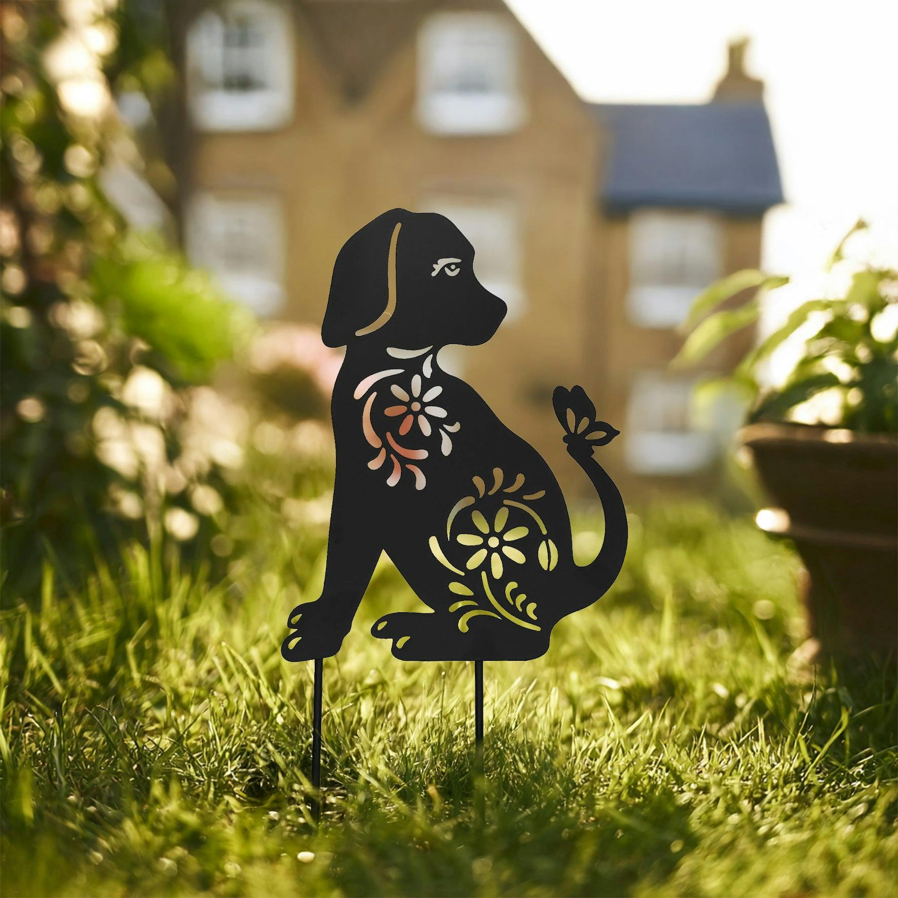 Rackhams Black Metal Cat And Dog Silhouette Garden Ornament - Dog