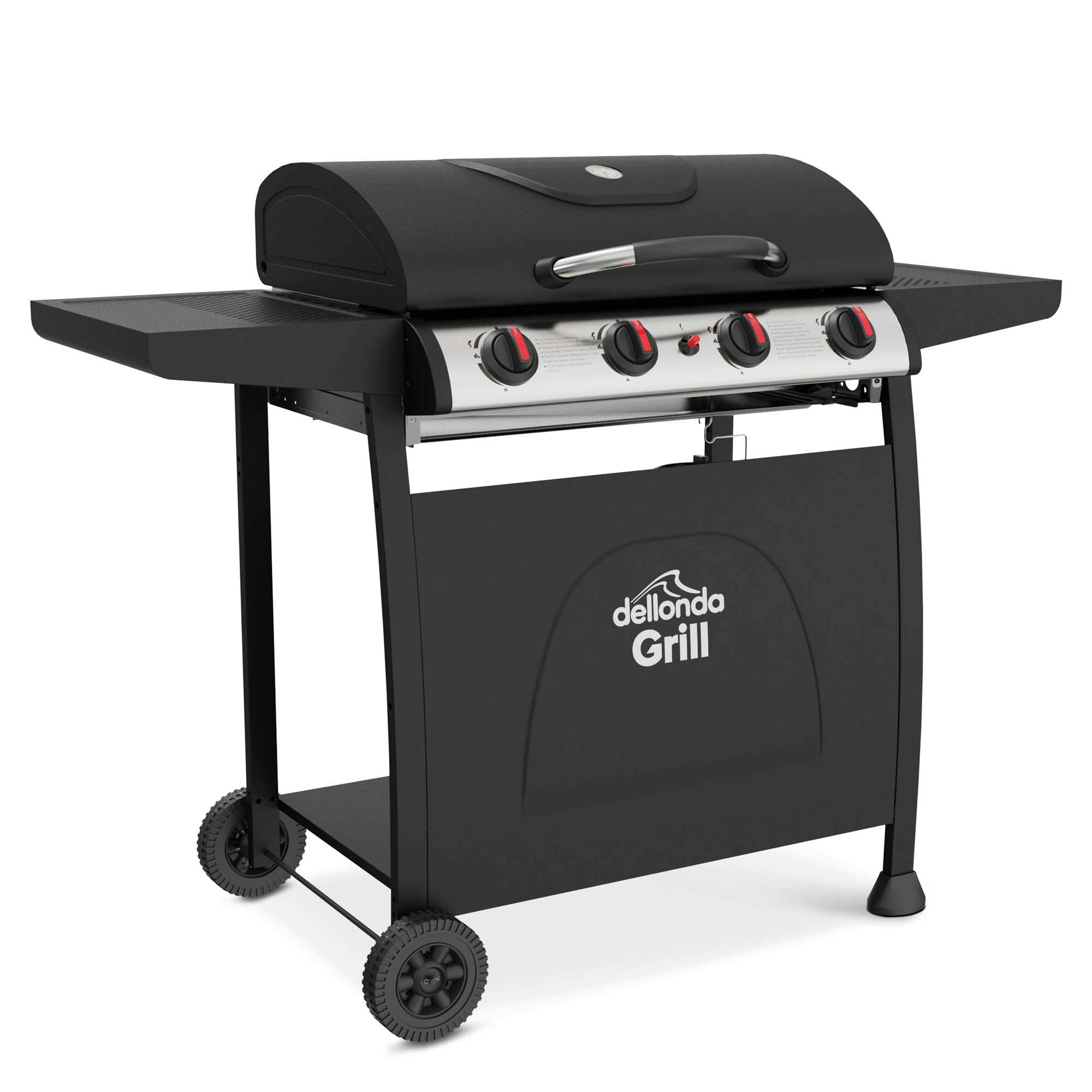 Dellonda Black 4 Burner Gas Bbq Grill With Piezo Ignition, Built-In Thermometer, /Stainless Steel - Dg15