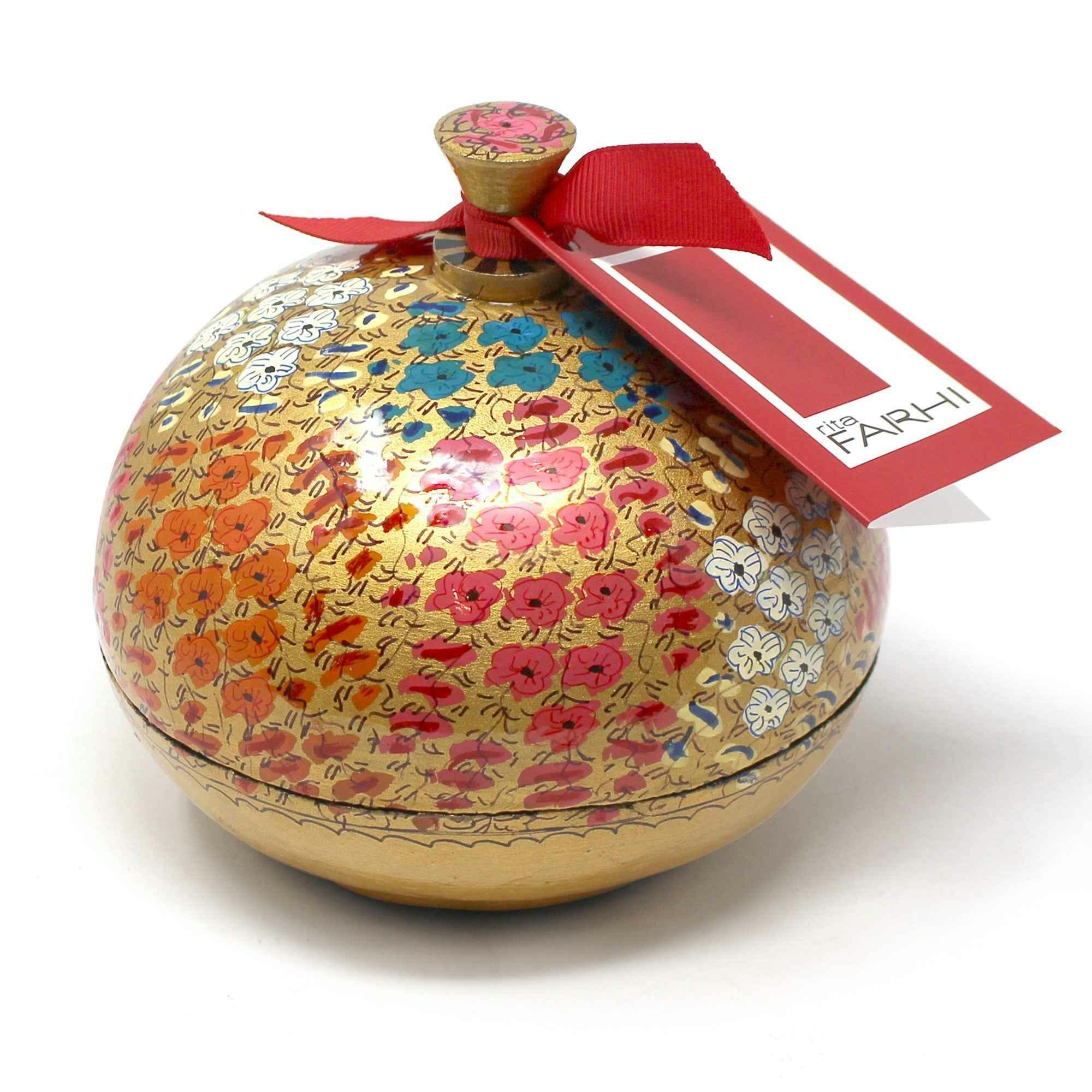 Rita Farhi Dark Handmade Bonbonnière Filled With Chocolate Coated Crystallised Gingers - Palm Oil Free 130G - Floral