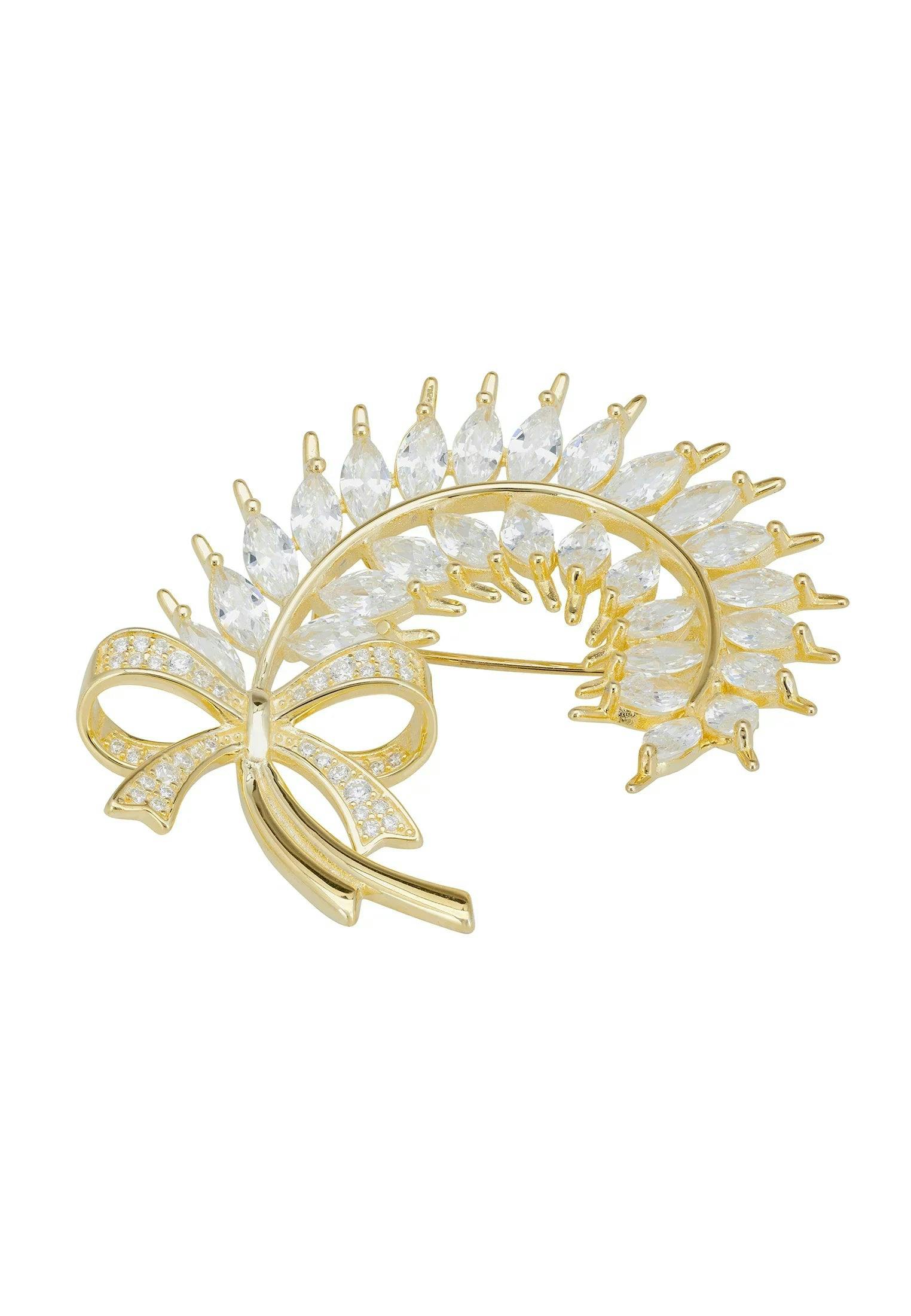 Latelita Gold Tied Ribbon Laurel Leaf Brooch
