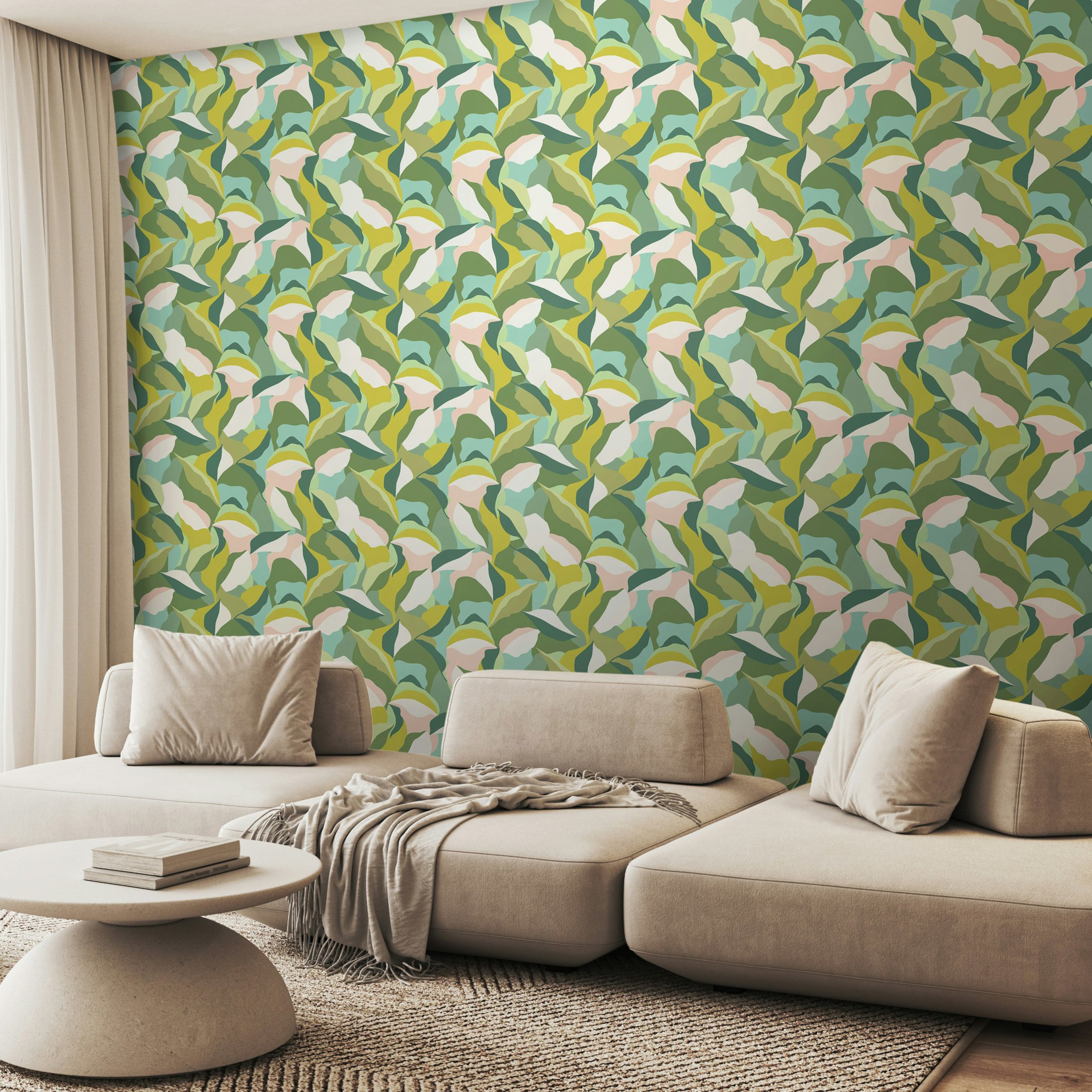 Rackhams Green Leafy Patchwork - Forest 10M Wallpaper