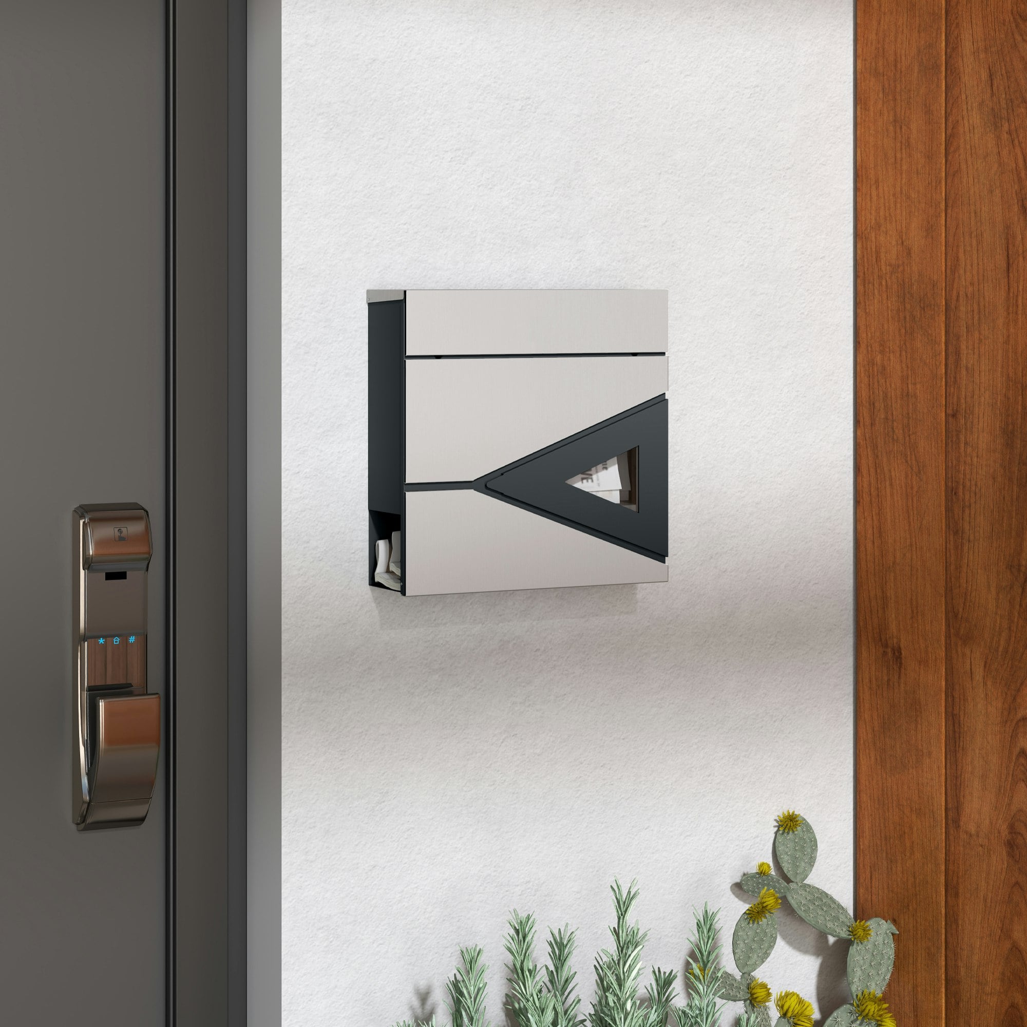 Rackhams Silver Wall Mounted Post Box, Weatherproof Letterbox With Lock - 37W X 11D X 37H Cm