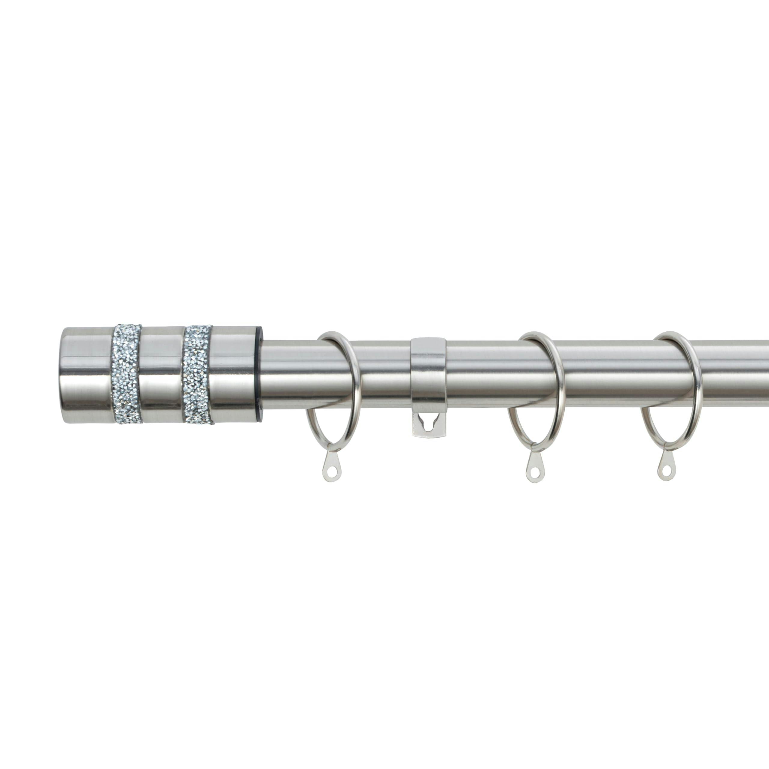 A.unique Home Diamante Barrel Extendable Curtain Pole(25/28Mm)(Brushed Steel,120Cm-220Cm) - Brushed Steel - 120Cm - 220Cm, 47" To 87" Approx - Image 3
