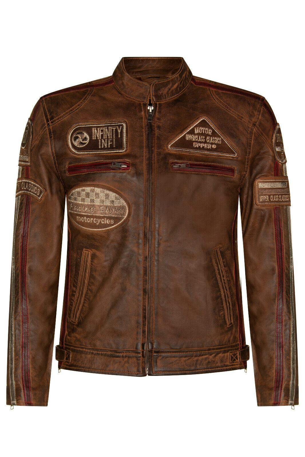 Infinity Leather Men's Racing Leather Biker Jacket-Portland - Tan - Uk 3XL | Eu 56 | Us 46