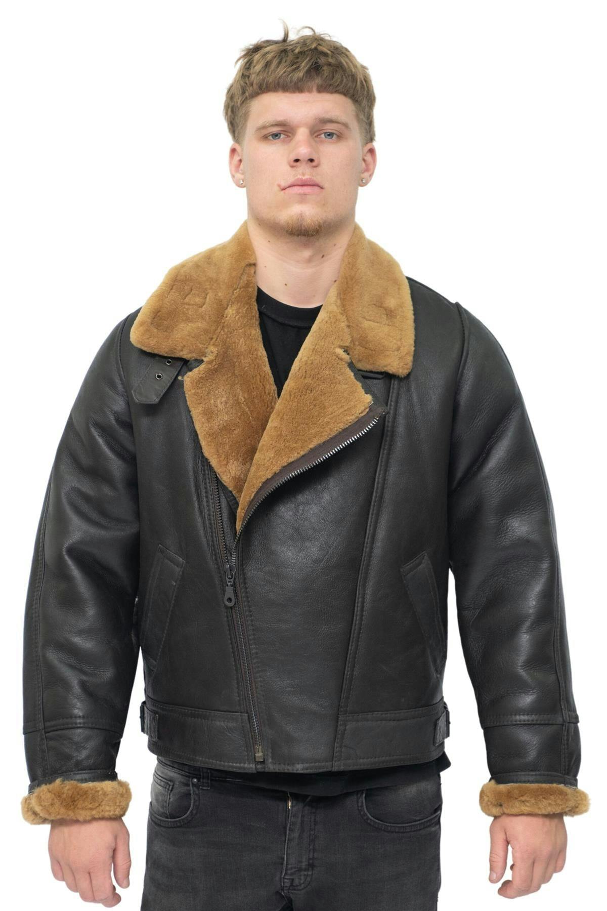 Infinity Leather Men's Brown Sheepskin Leather Ww2 Bomber Jacket-Tucson - Ginger - Uk 3XL | Eu 56 | Us 46