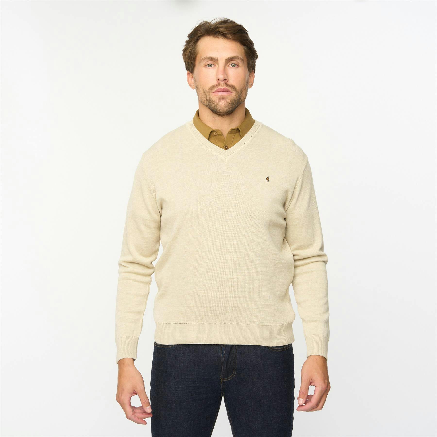 Gabicci G55k01 Plain Vee Neck Sweater Classic Linen - L