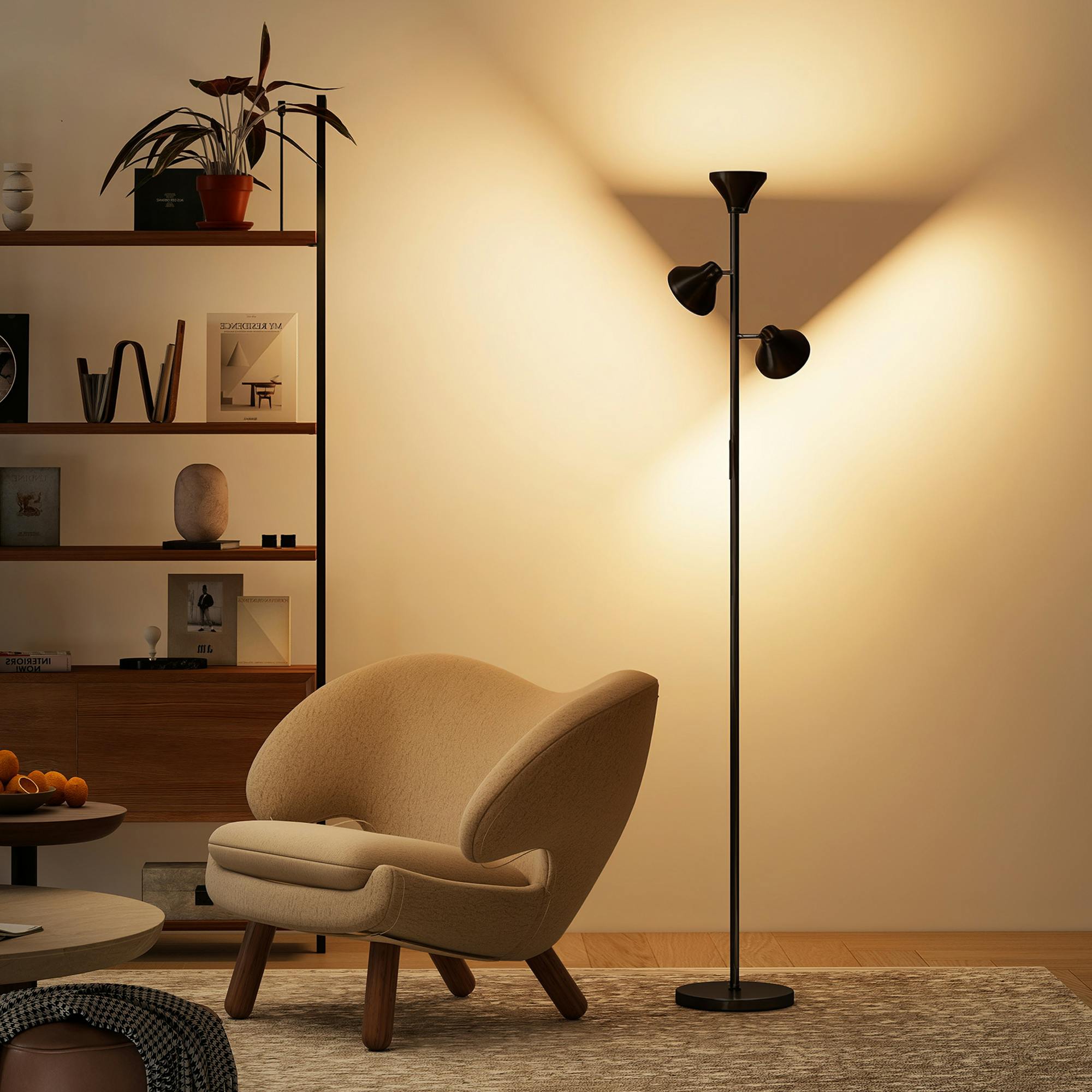 Homcom Black Rgb Floor Lamp With 3 Rotatable Head, Modern Standing Lamp,