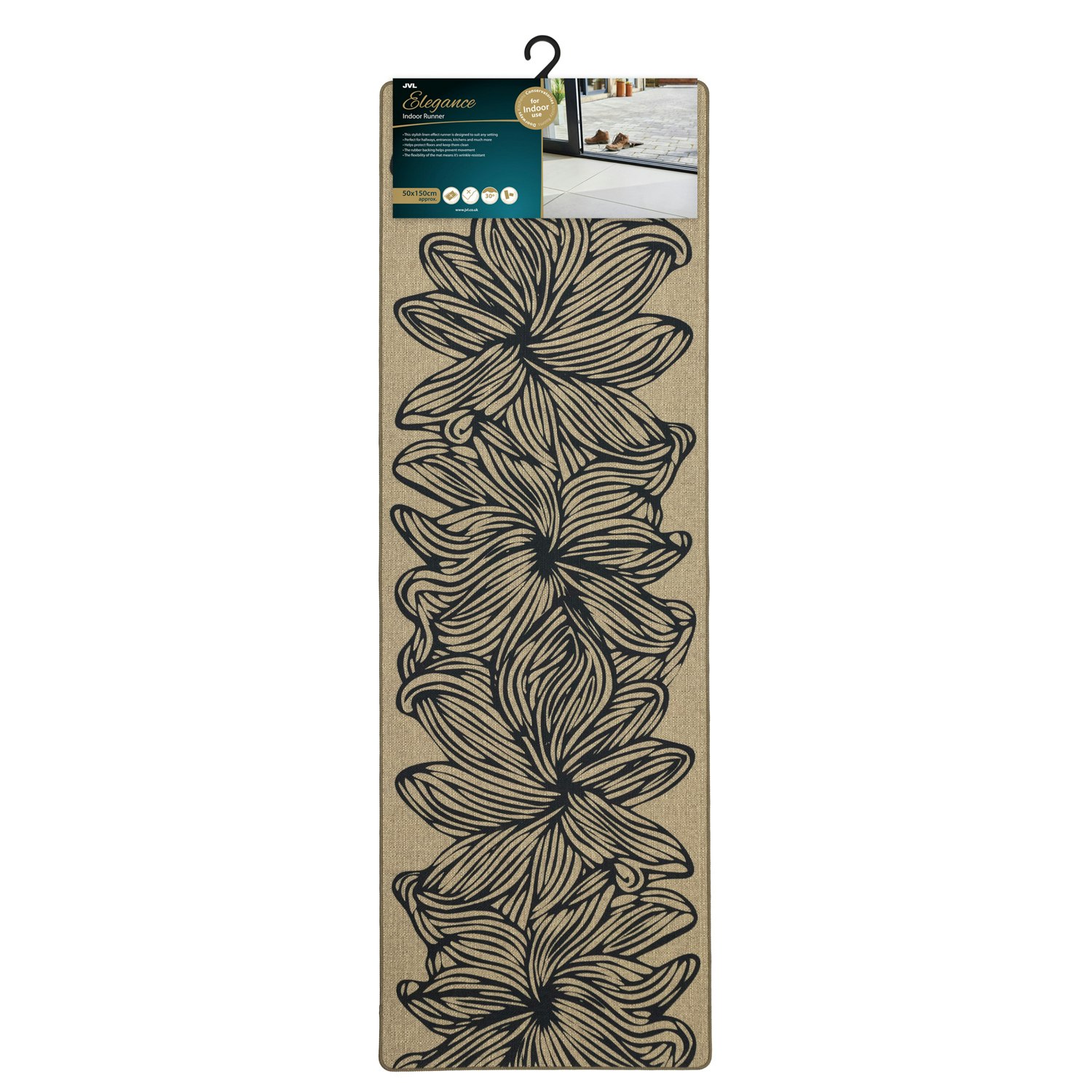 Rackhams Elegance Machine Washable Entrance Runner Doormat, 50X150cm - Flowers