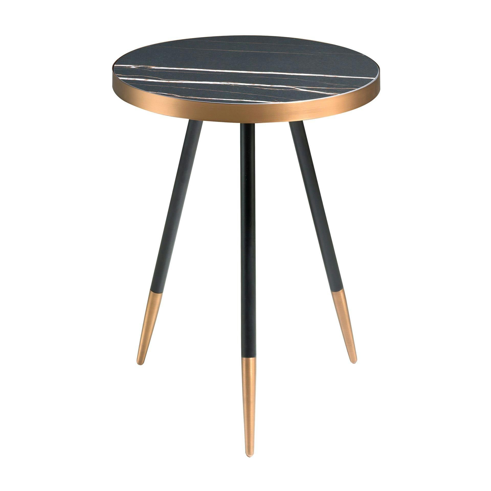 Rackhams Black Round Corner Table In Porcelain Marble And Steel 2069