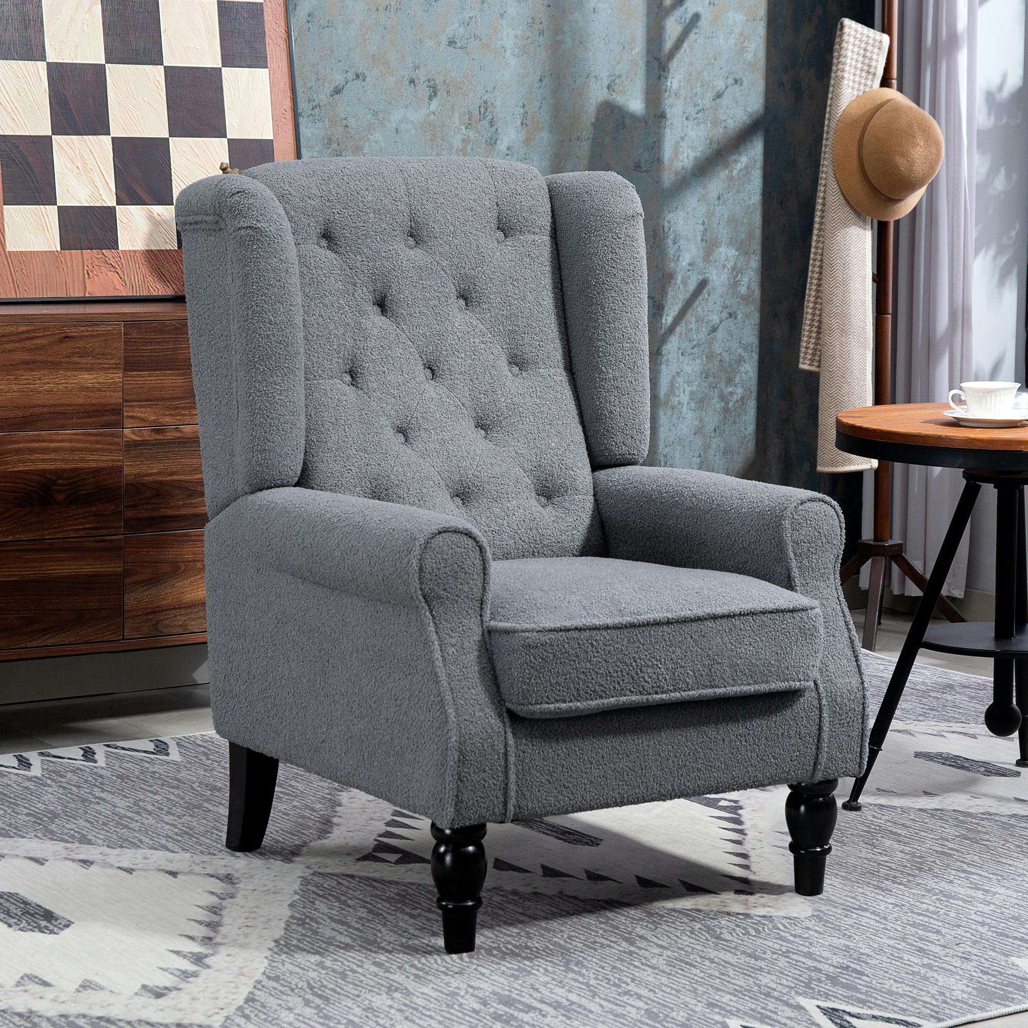 Homcom Grey Accent Armchair Home Furniture Retro Tufted Club Fabric Charcoal