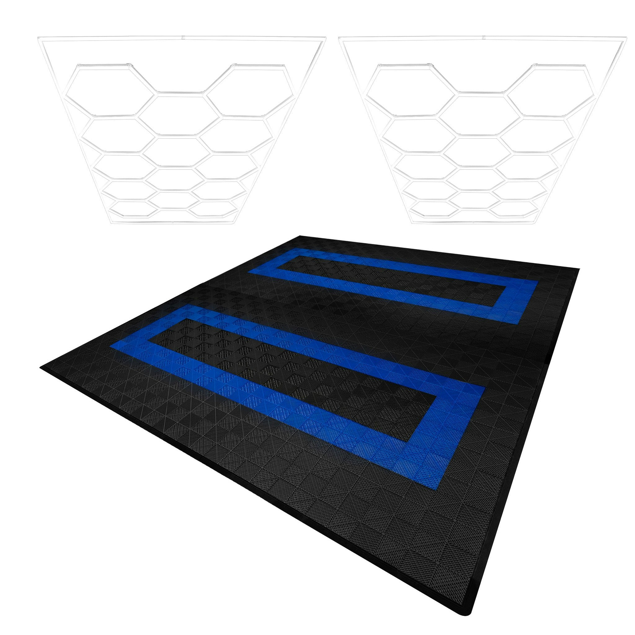 Monstershop Black/Blue Hexagon Led Lights X 2 & Vented Garage Floor Tiles With Edges - 165 & 60