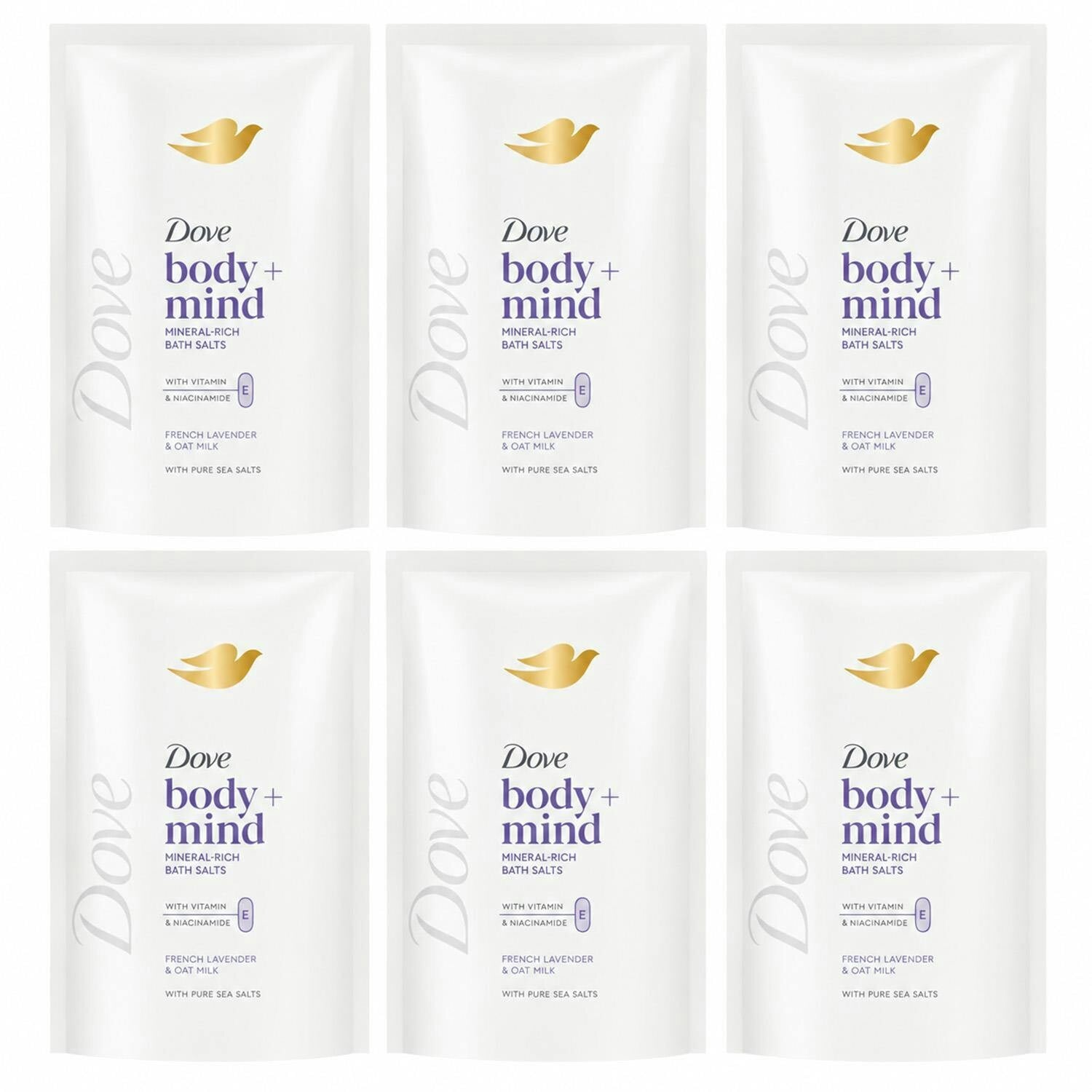 Dove Unisex White Body + Mind French Lavender & Oat Milk Bath Salts 400G 6 Pack In - Image 3