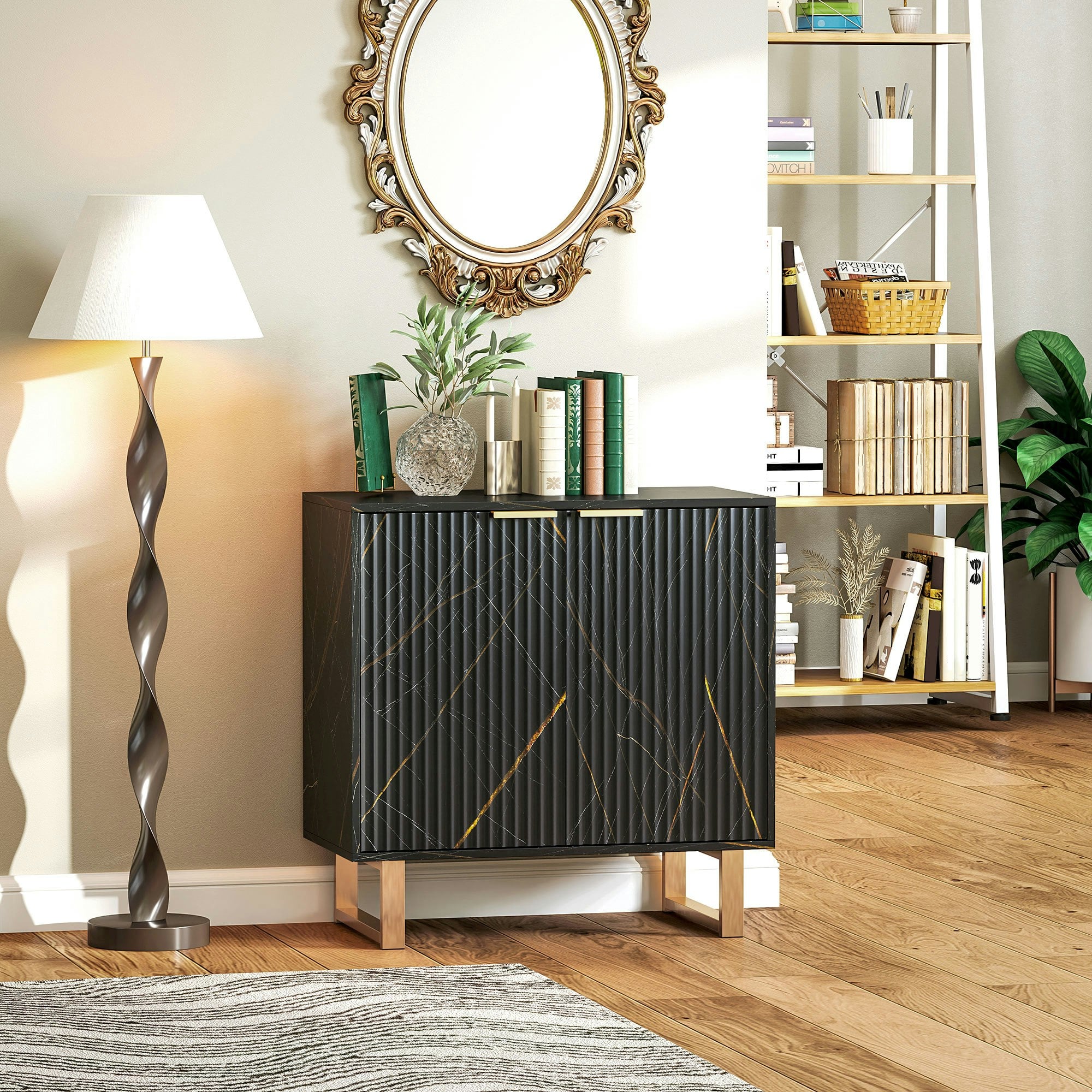 Rackhams Black Sideboard, Buffet Cabinet With 2 Doors And Adjustable Shelves,