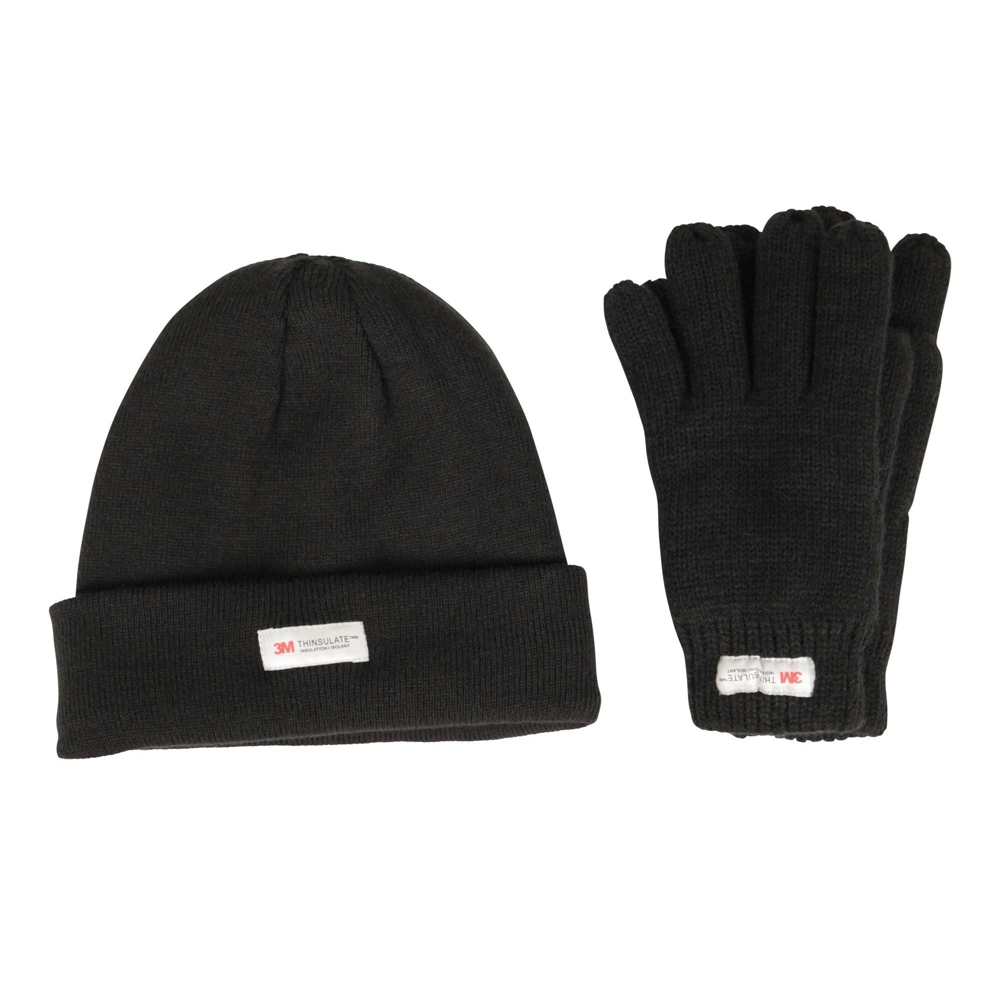 Mountain Warehouse Black Childrens/Kids Thinsulate Fleece Beanie & Gloves Set - S-M - 100% Acrylic