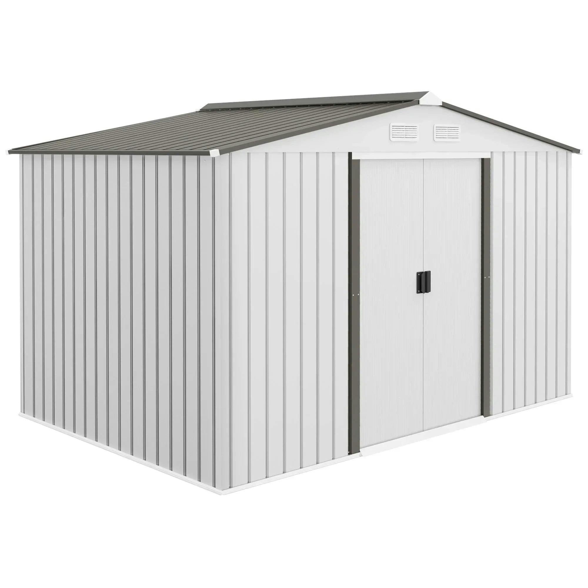 Bobobiy Silver Metal Bike Shed, Mobility Scooter Shed House With Foundation Kit, Ventilation, Doors, 9 X 6Ft,
