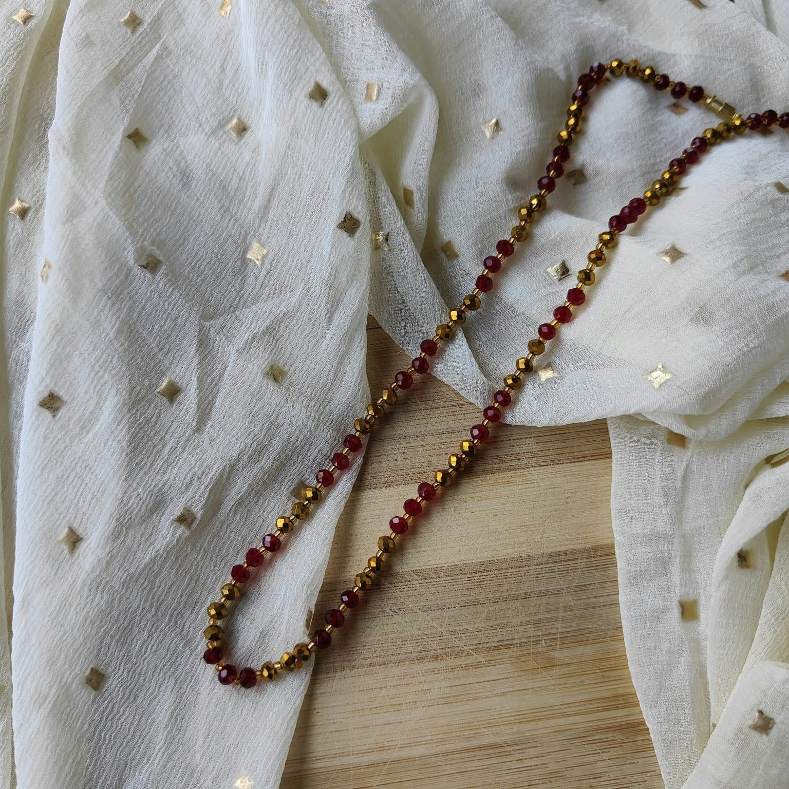 The Colourful Aura Red/Gold Handmade Freshwater Bohemian Necklace