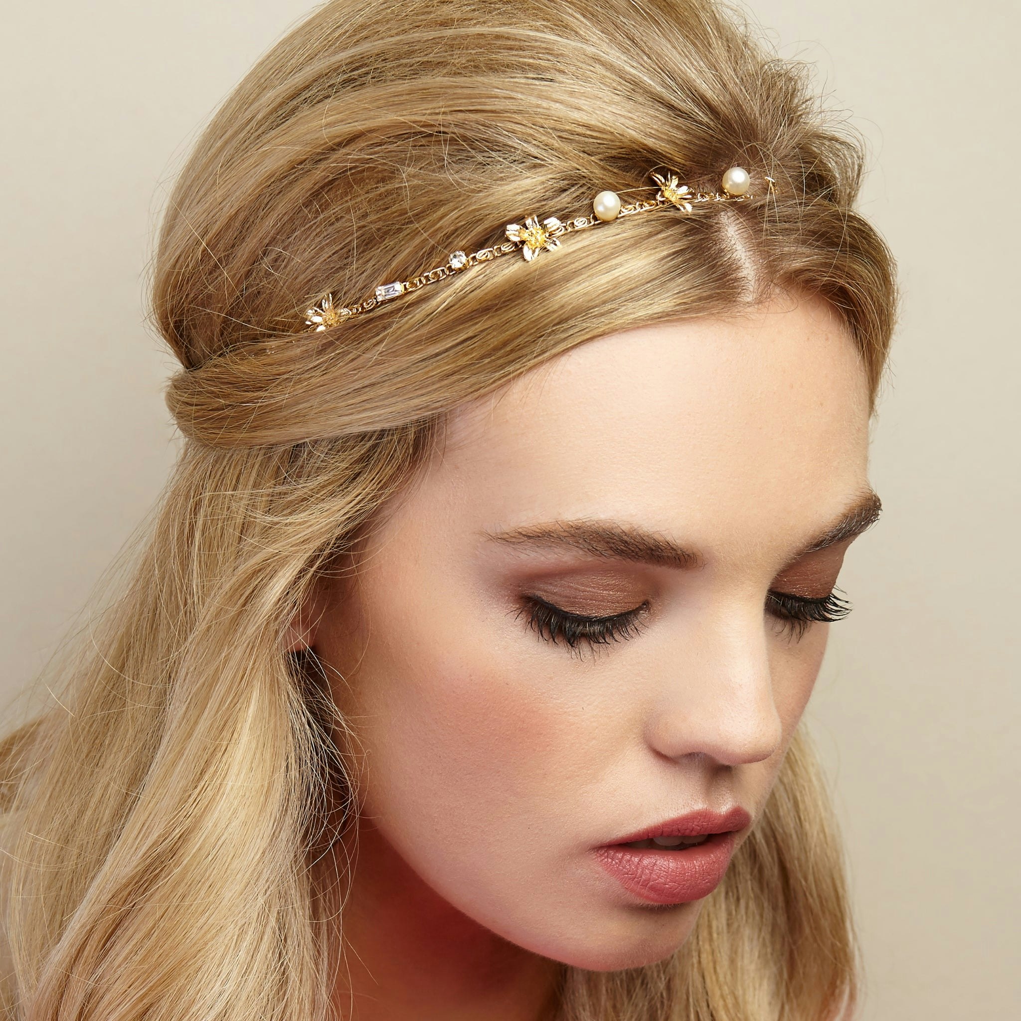 Queenmee Accessories Gold Chain Headband With Pearls