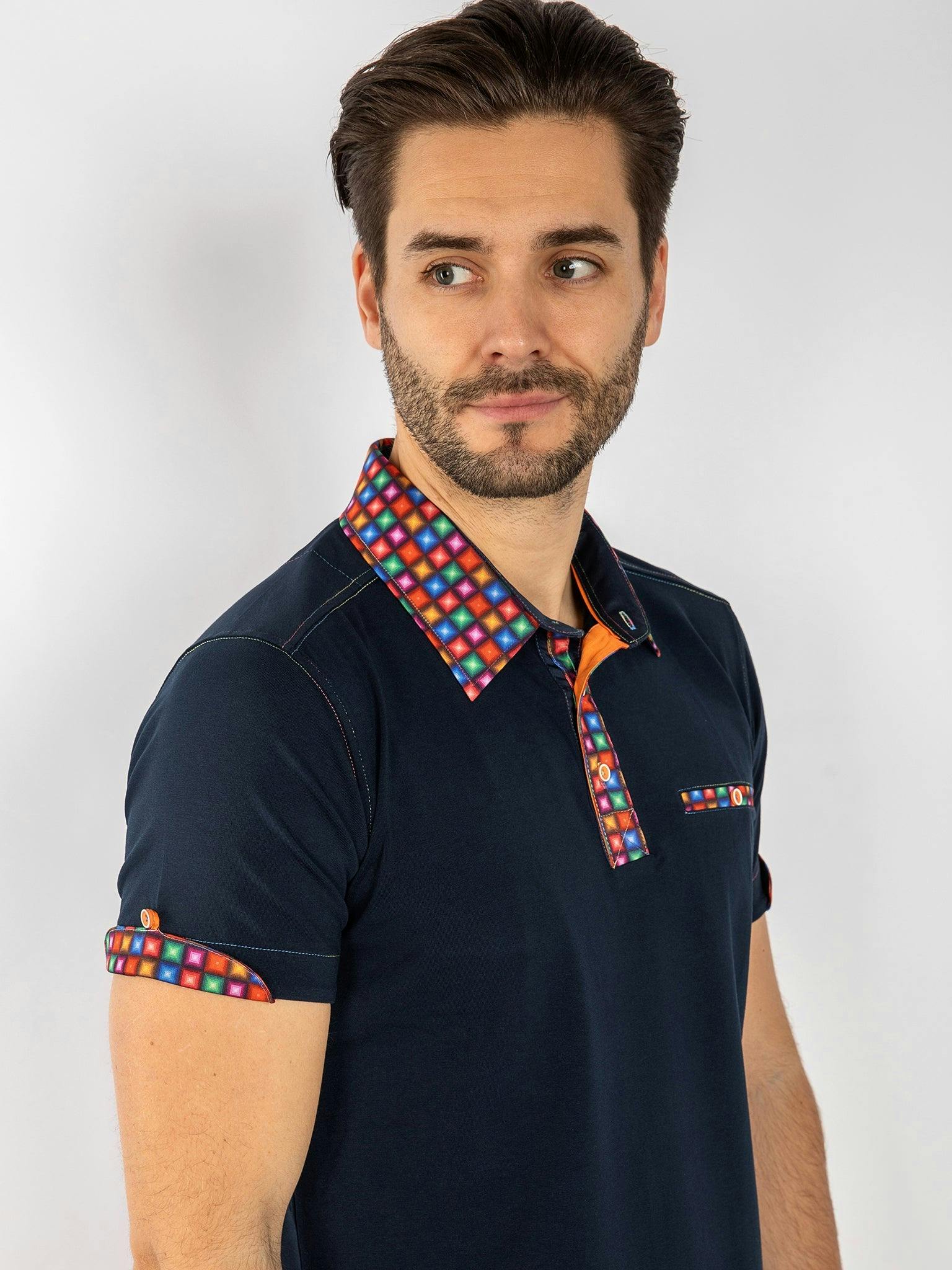 Claudio Lugli Signature Polo Shirt With Squares Insert - 3XL - Navy