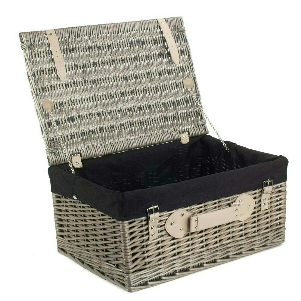 Rackhams Black 51Cm Antique Wash Wicker Picnic Basket With Cotton Lining - Wicker - 1