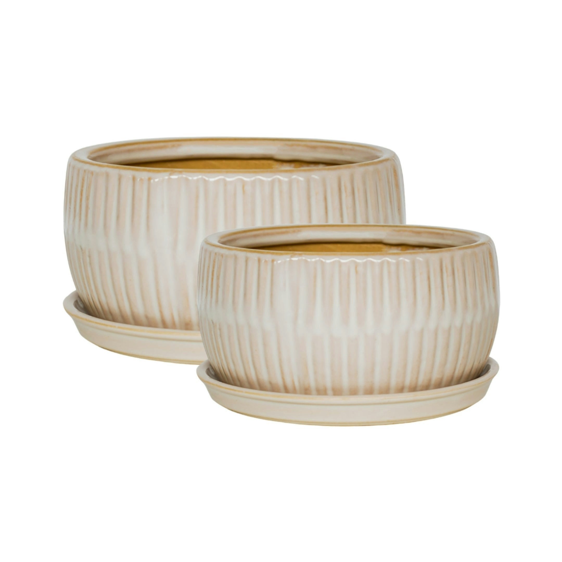 Rackhams White Reactive Glaze Round Bonsai Planter Set Of 2